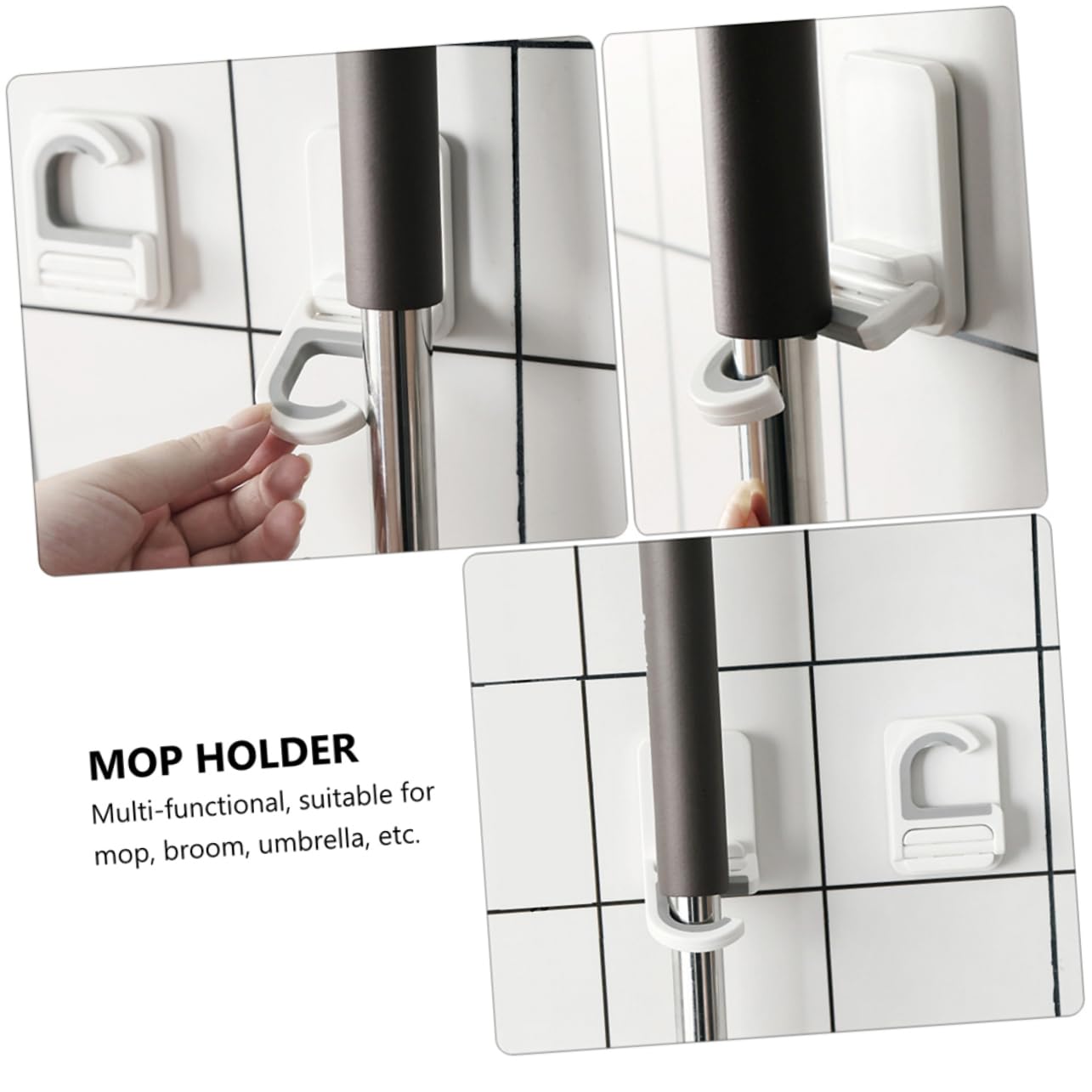 3pcs Punch Mop Holder Wall Mounted Broom Clips Multifunctional Mop Clip Organizer for Kitchen Bathroom Cleaning Supplies