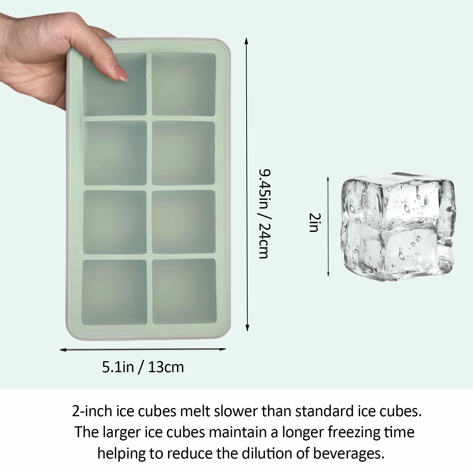 2 Pack Silicone 2 Inch Large Ice Cube Molds for Cocktails Wine Fruit and Bourbon Whiskey Easy Release Ice Cube Tray with Lid Ideal for Cold Drinks and Entertaining Gatherings (15.34 Ounce)