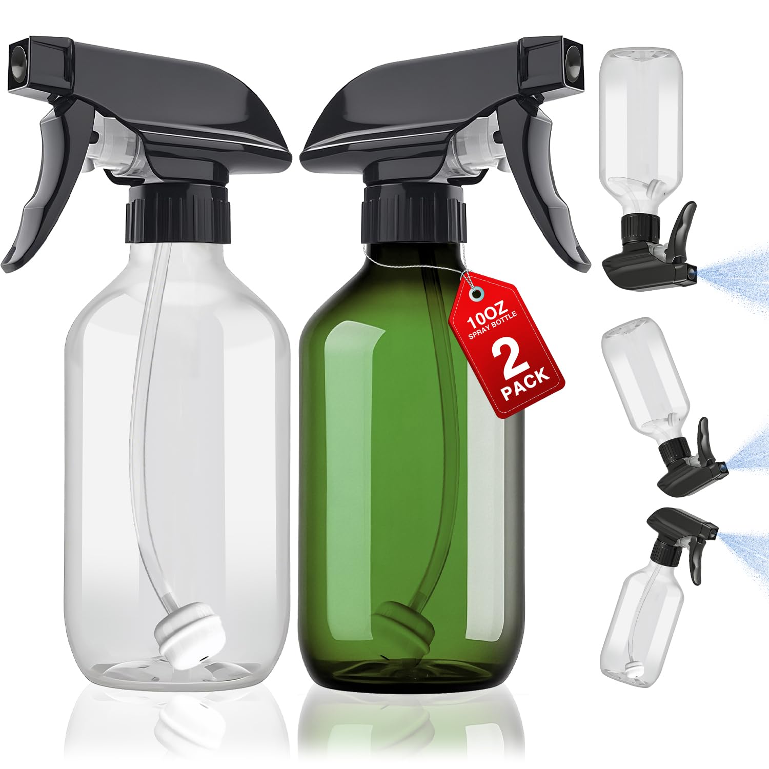 Plastic Spray Bottles 2pcs 10oz Small Bottle for Cleaning Green & Clear (2 Count)