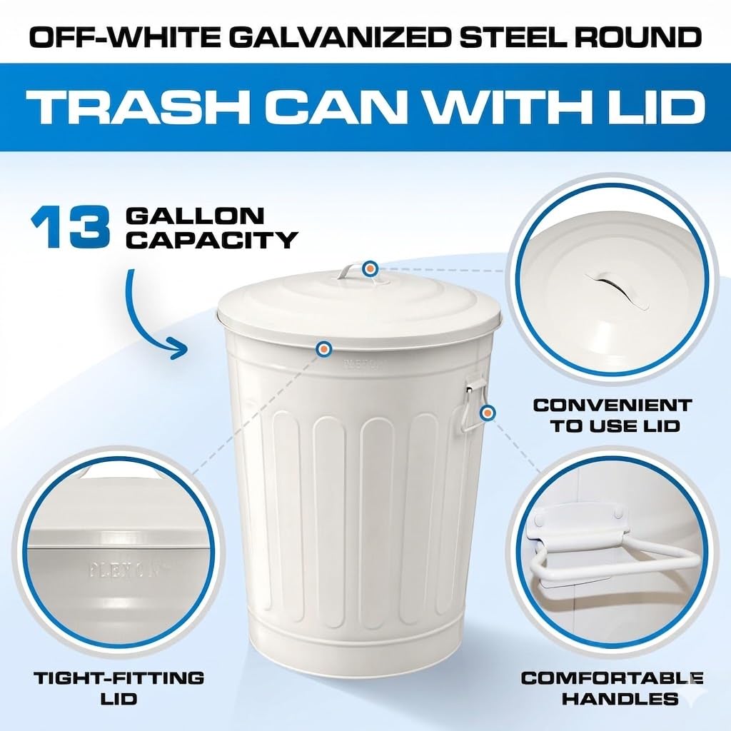 13 Gallon Metal Trash Can with Lid Outdoor Vintage Trash Can Steel Retro Garbage Can for Kitchen Farmhouse Rustic Bird Seed Storage Pet Food Cute Bucket