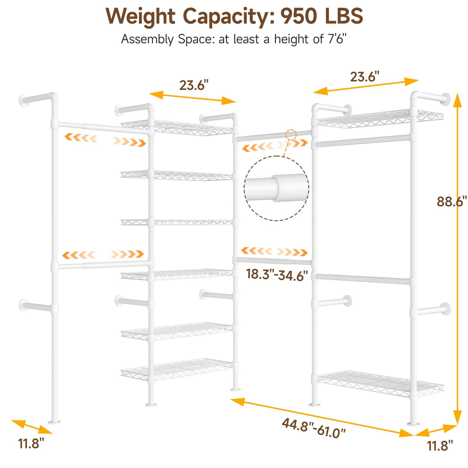 L4 Wall Mounted Heavy Duty Corner Industrial Pipe Clothing Rack