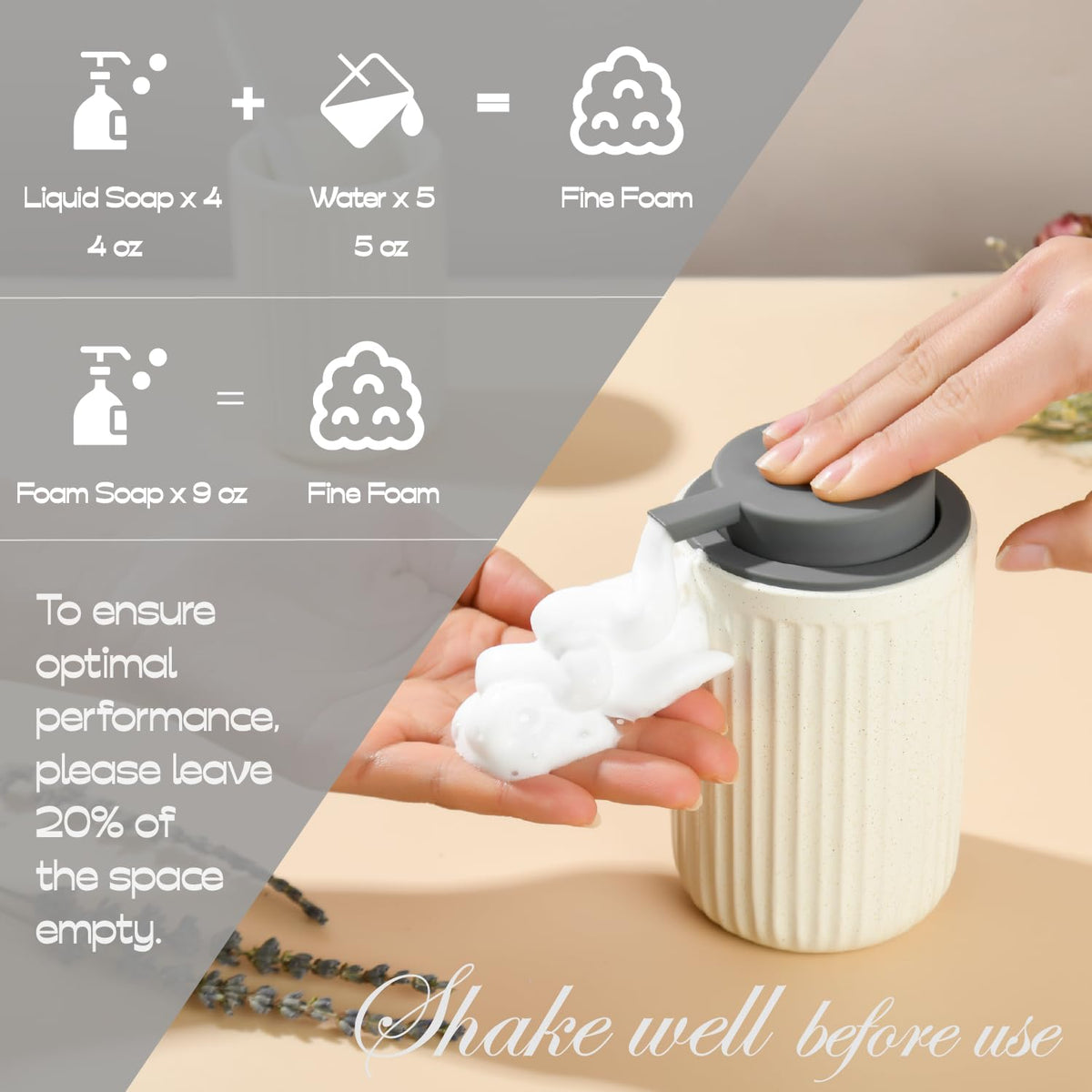 Speckled Beige Rippled Ceramic Foaming Soap Dispenser