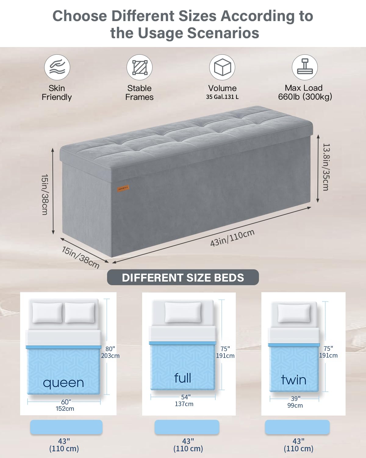 Folding Storage Ottoman