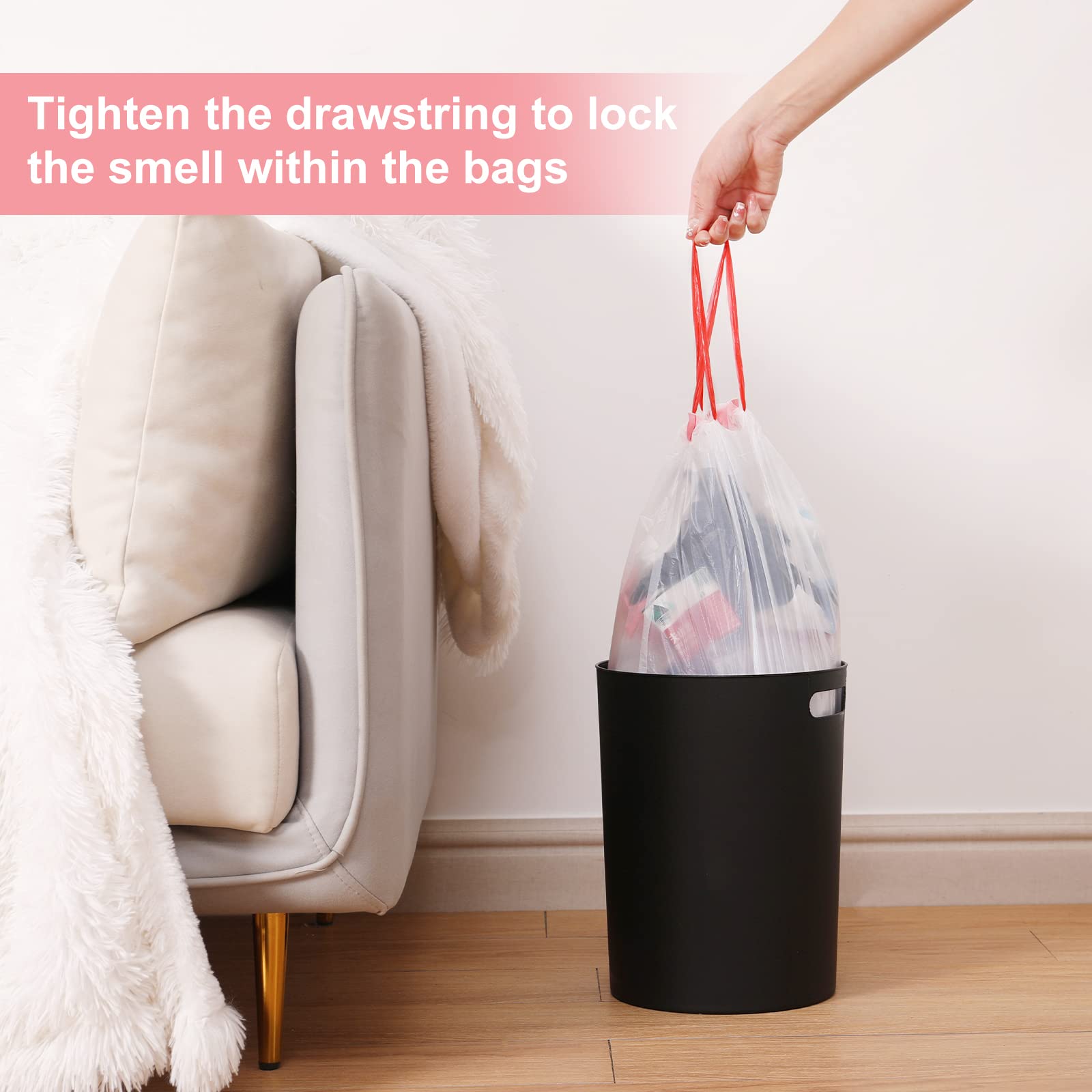 Small Trash Bag 4 Gallon Drawstring Garbage Bags For Small Trash Cans 2 (100 Count)