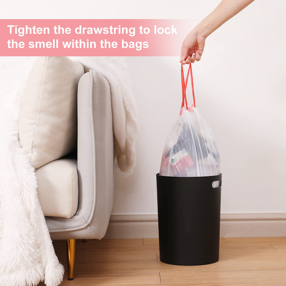 Small Trash Bag 4 Gallon Drawstring Garbage Bags For Small Trash Cans 2 (100 Count)