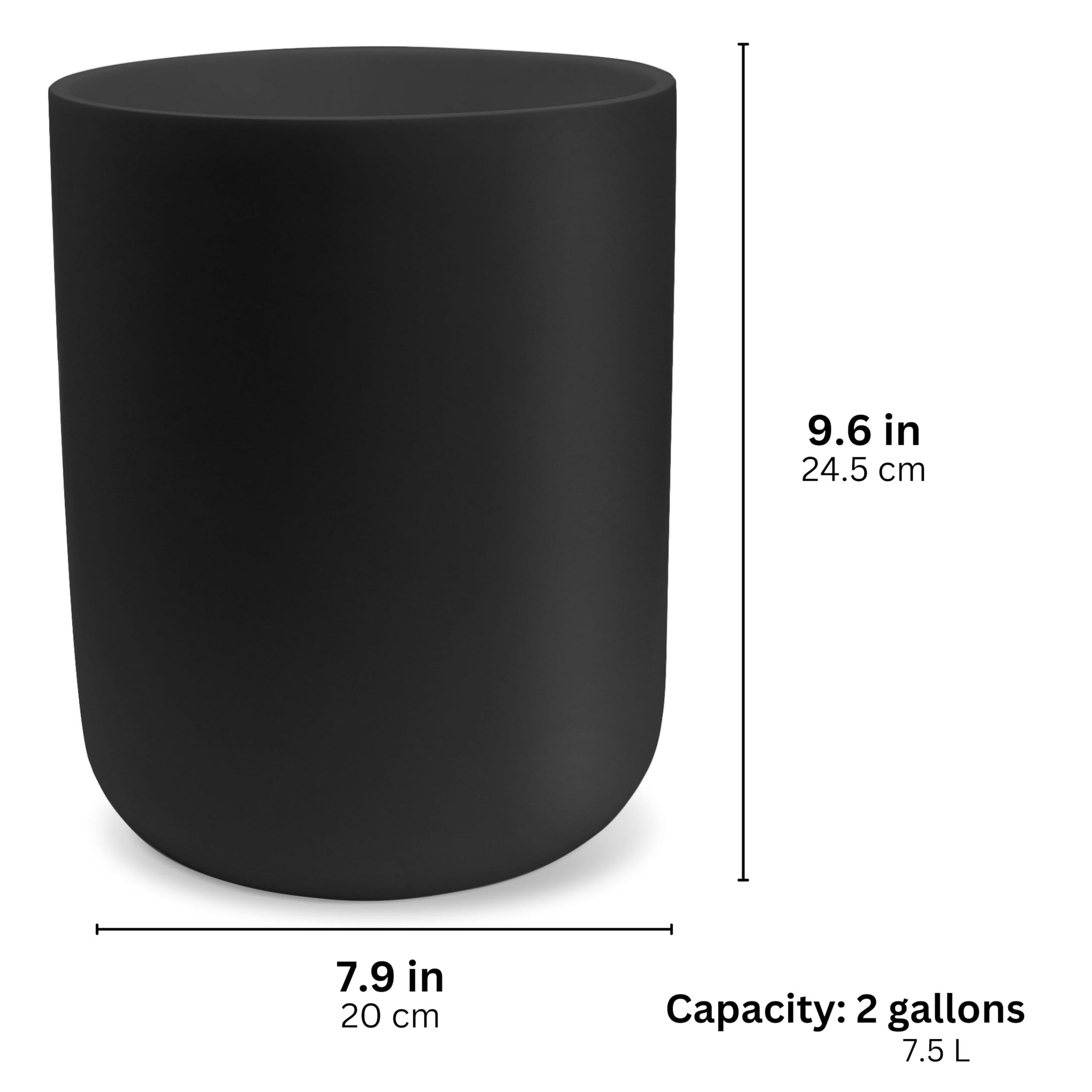 Matte Black Round 2 Gallon Trash Can for Home and Bathroom