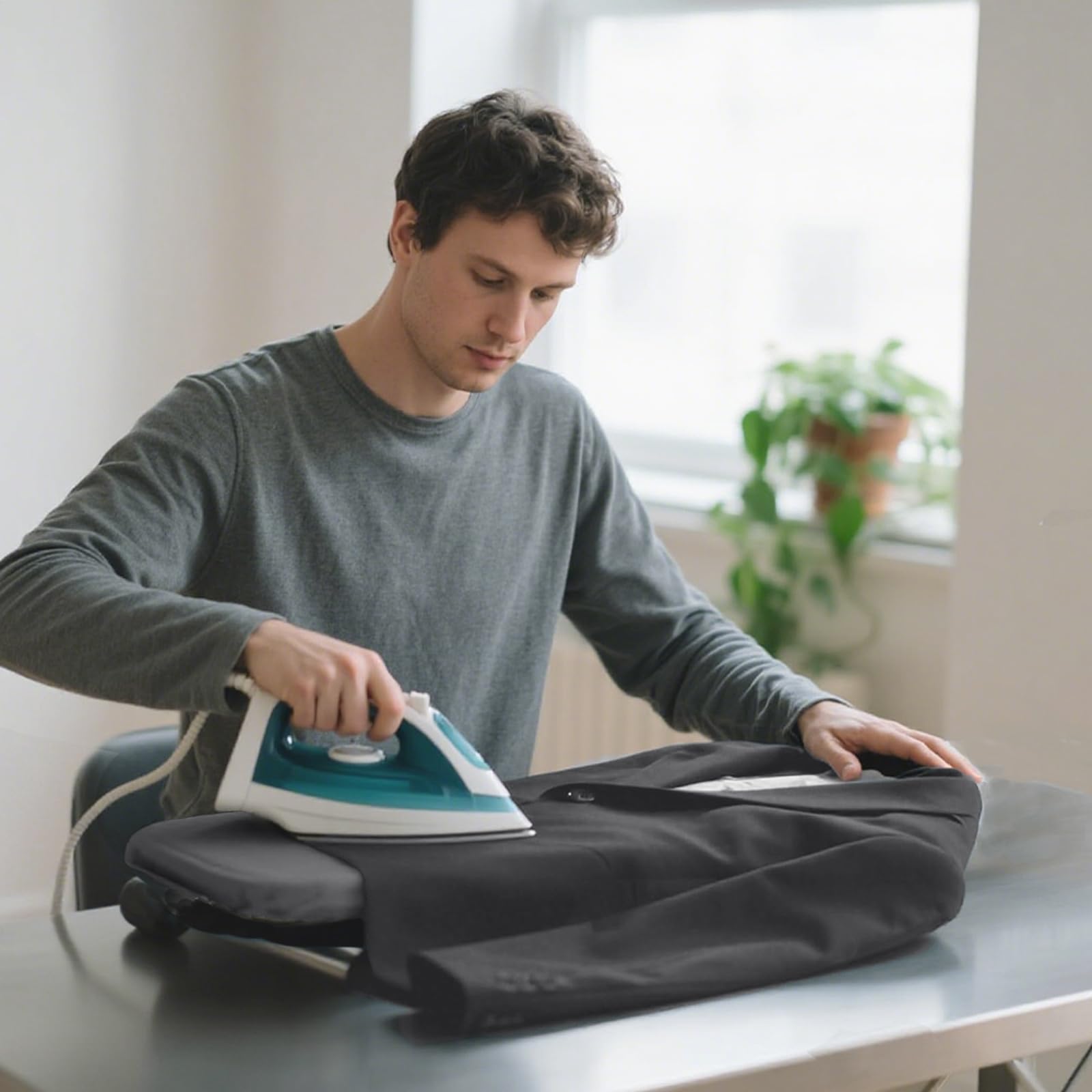 Black Foldable Tabletop Ironing Board with Iron Holder