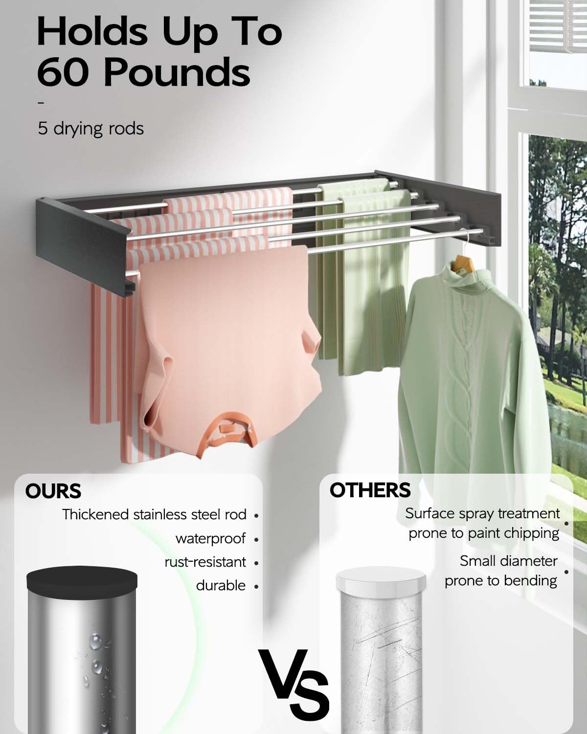 Wall Mounted Clothes Drying Rack 32"