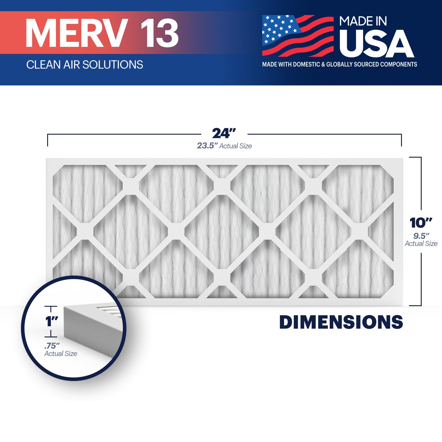 TruFilter 10x24x1 Air Filter MERV 13 (4 Count)
