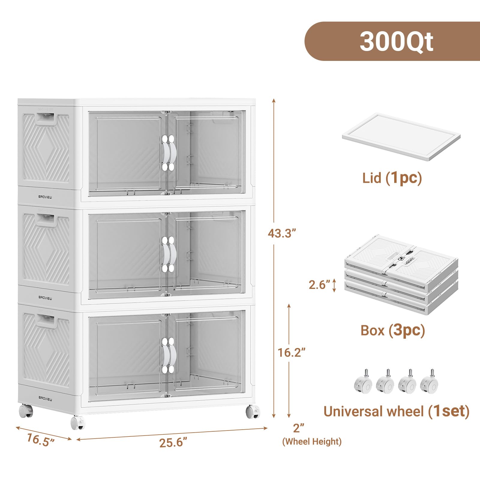 300QT Large Stackable Storage Bins with Clear Doors (3 Count)