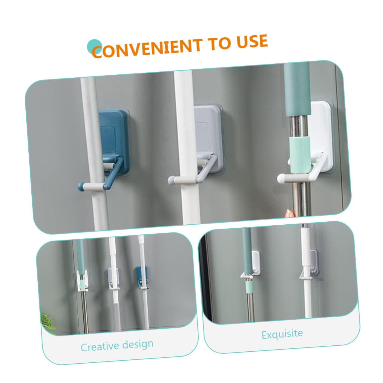 3pcs Punch Free Mop Hook Wall Mount Adhesive Broom Holder No Drilling Mop Organizer for Household Cleaning Sturdy and Convenient Grippers Random Color