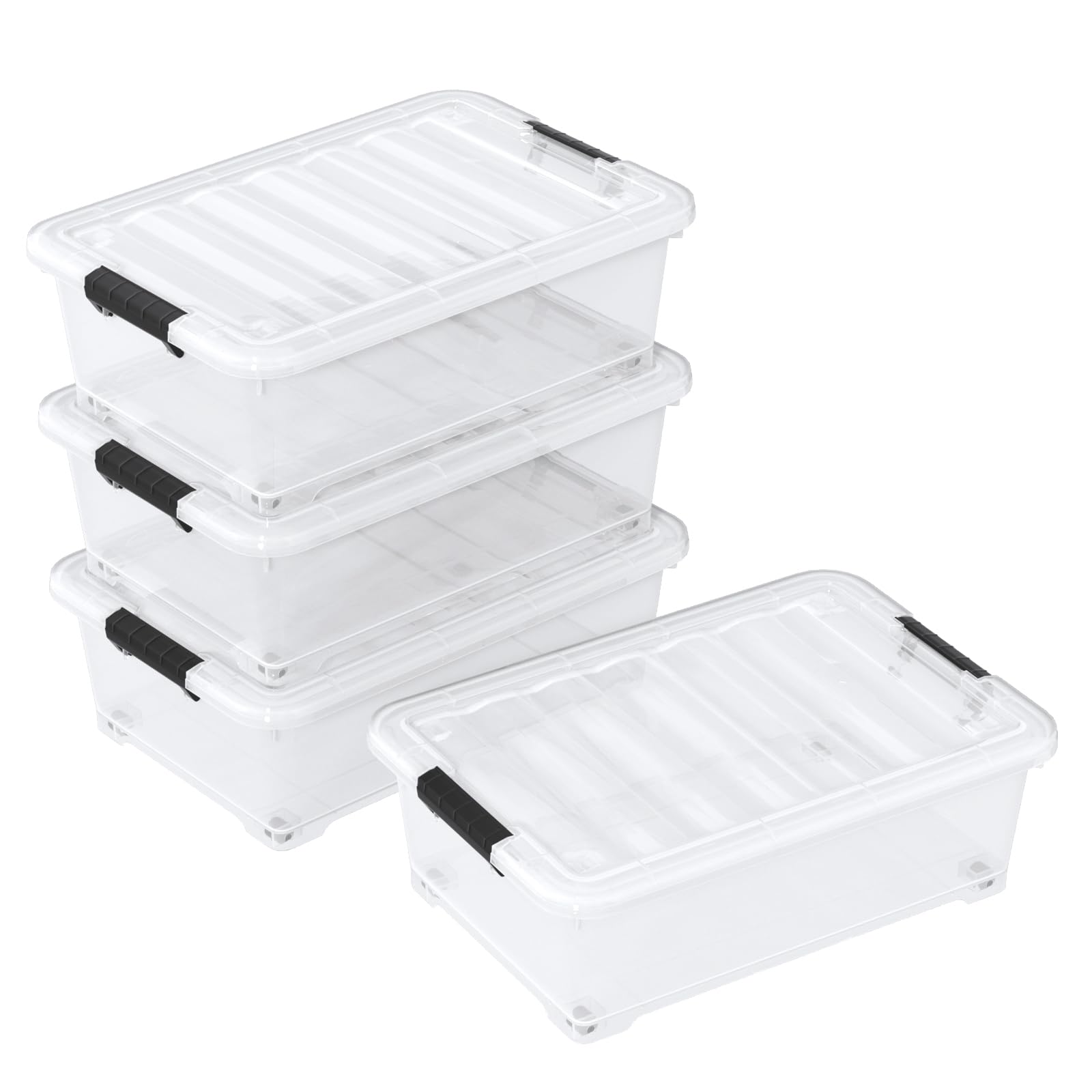 20 L 4 Pack Clear Plastic Under the Bed Storage with Wheels (4 Count)