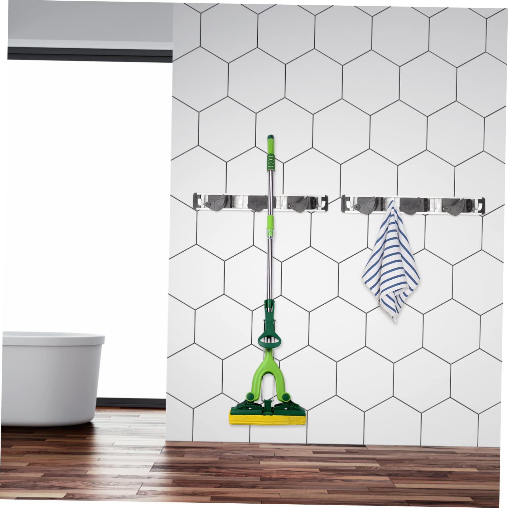 Space Aluminum Mop Hook Organizer Wall Mount Broom Gripper for Mop Garden Laundry Room