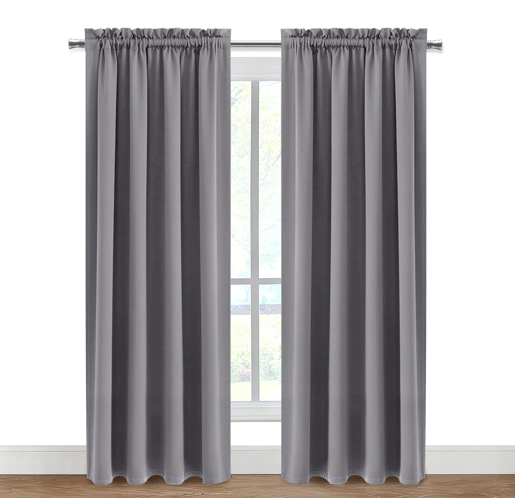 Blackout Curtains for Bedroom Living Room 52 x 84 Inch Long Grey (2 Count)