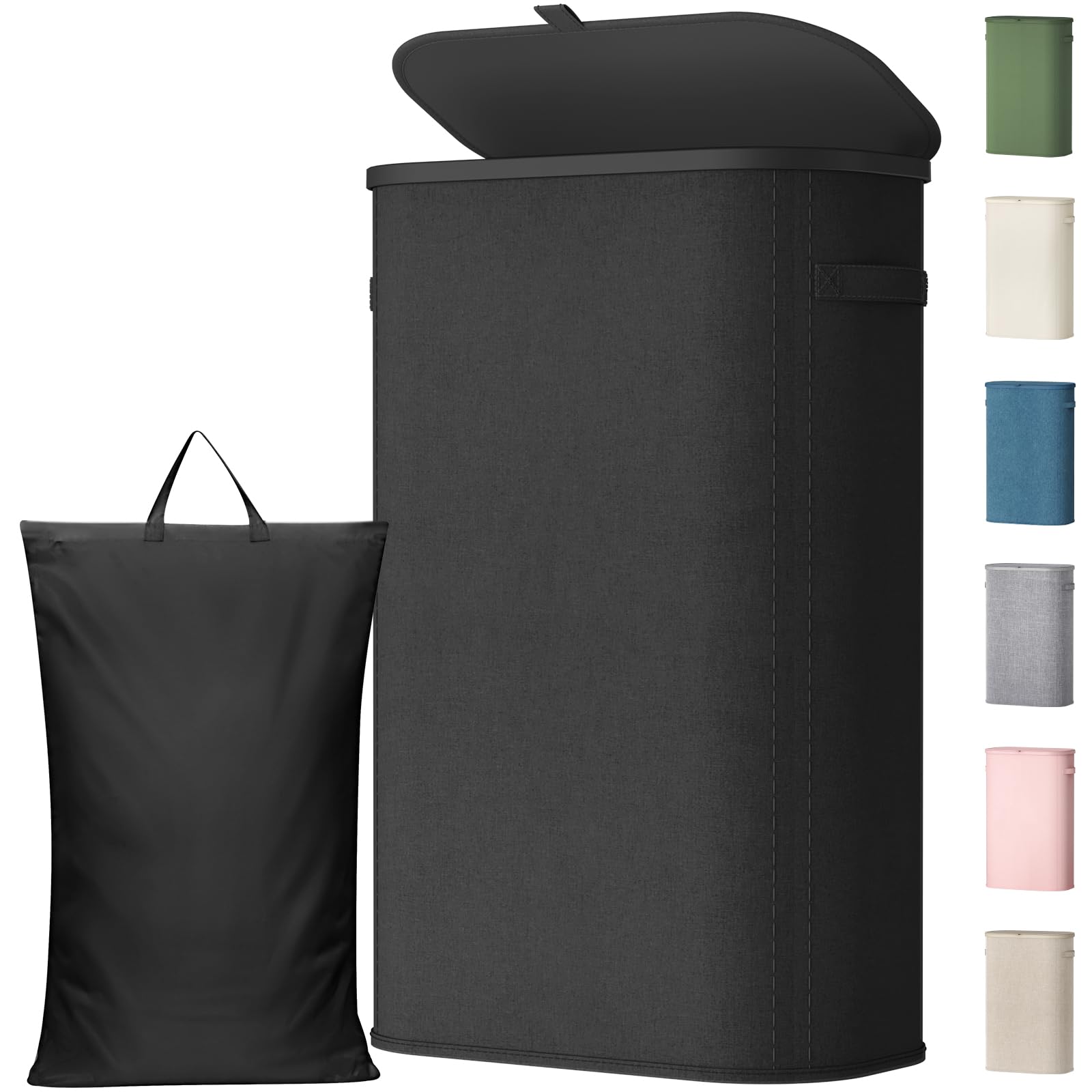 Slim Laundry Basket with Lid and Removable Bag