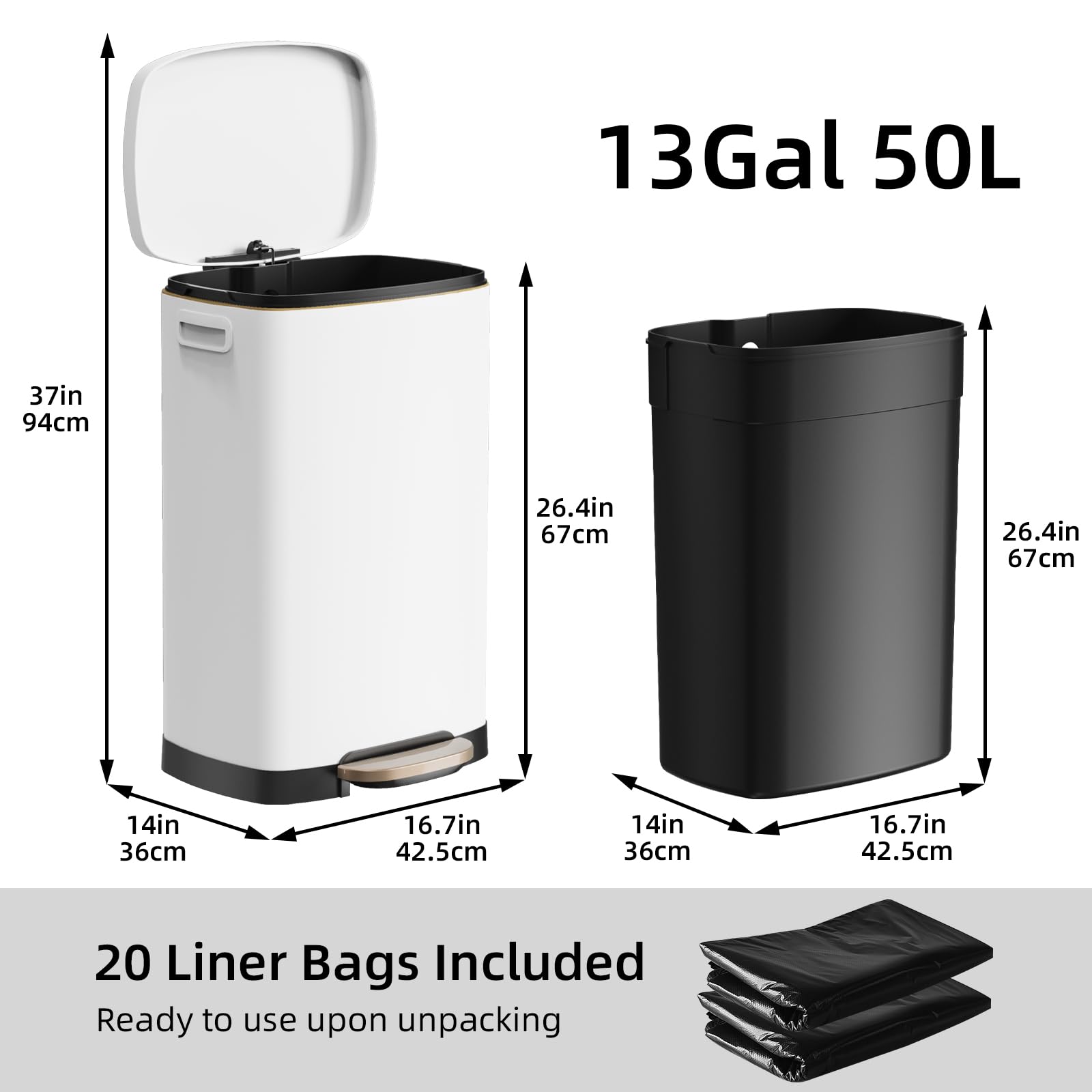 13 Gallon Kitchen Trash Can with Lid