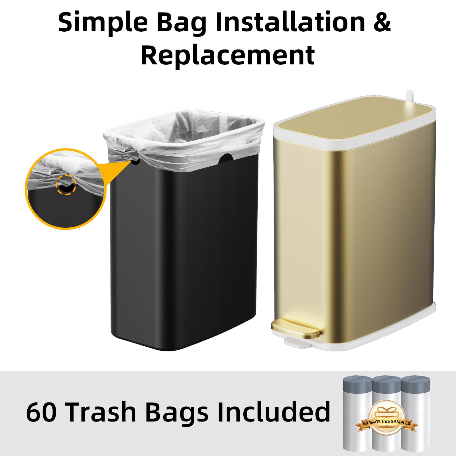 Champagne Gold Bathroom Trash Can with Lid Soft Close