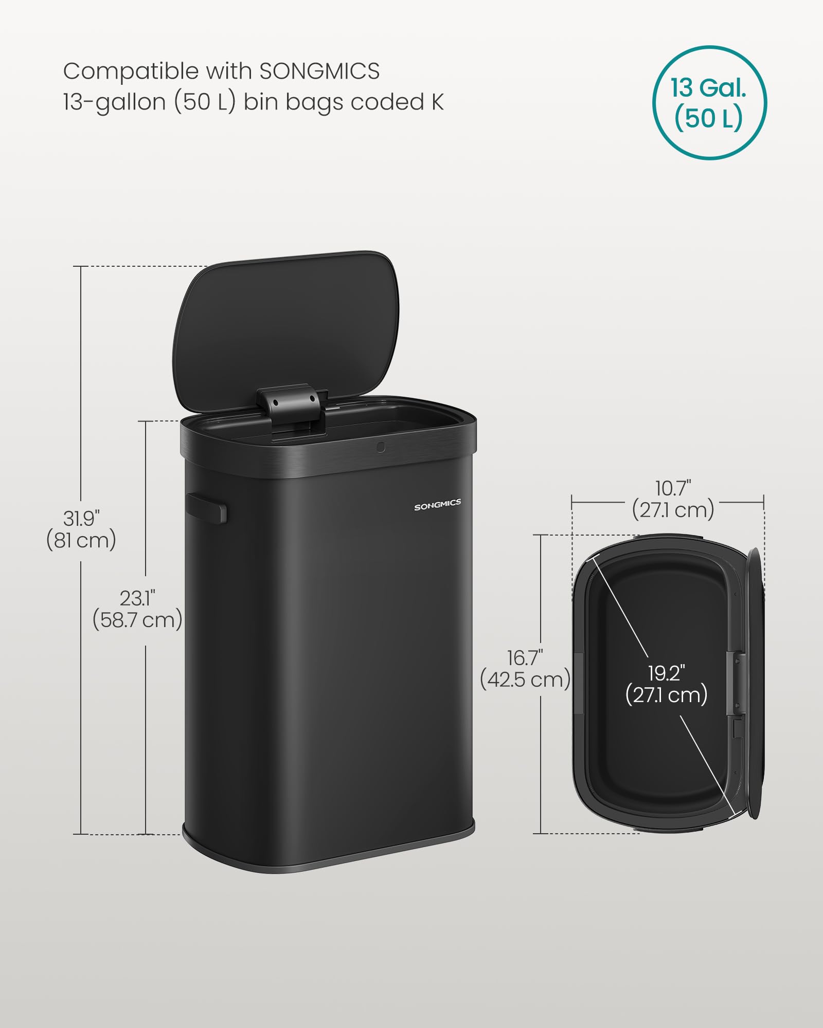 Trash Can, 13-Gallon, Stainless Steel, Soft-Close Lid