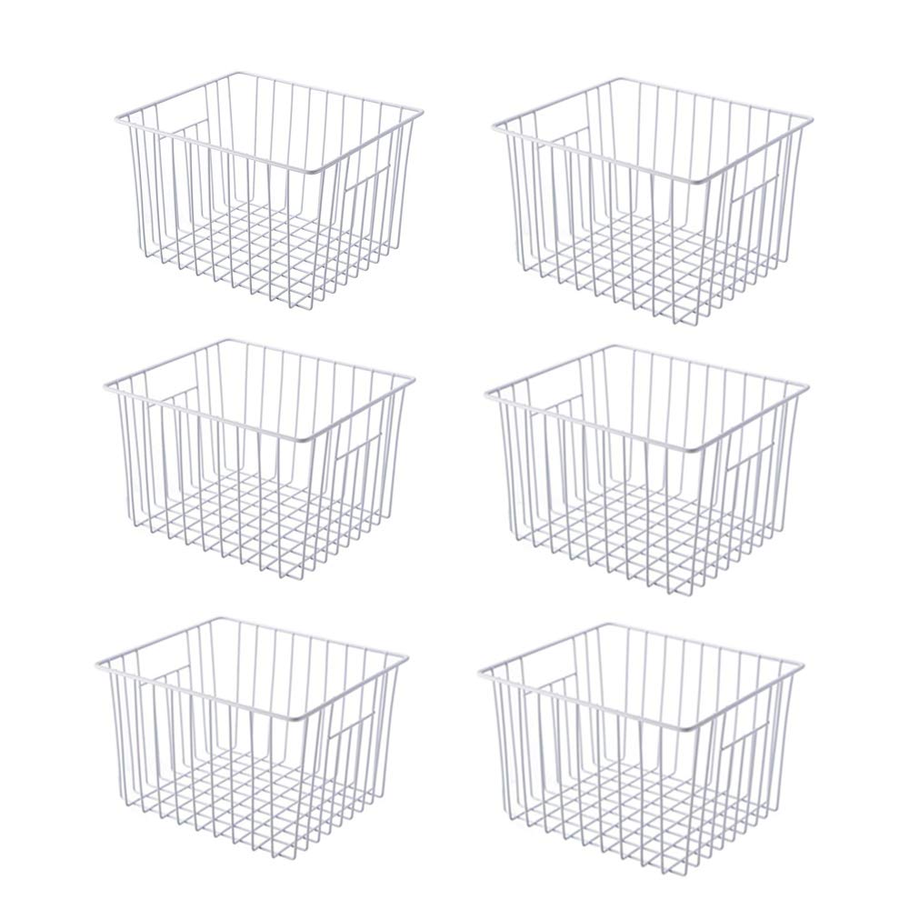 11'' Farmhouse Freezer Food Storage Organizer Baskets Modern Refrigerator Metal Wire Basket Bin with Built (6 Count)