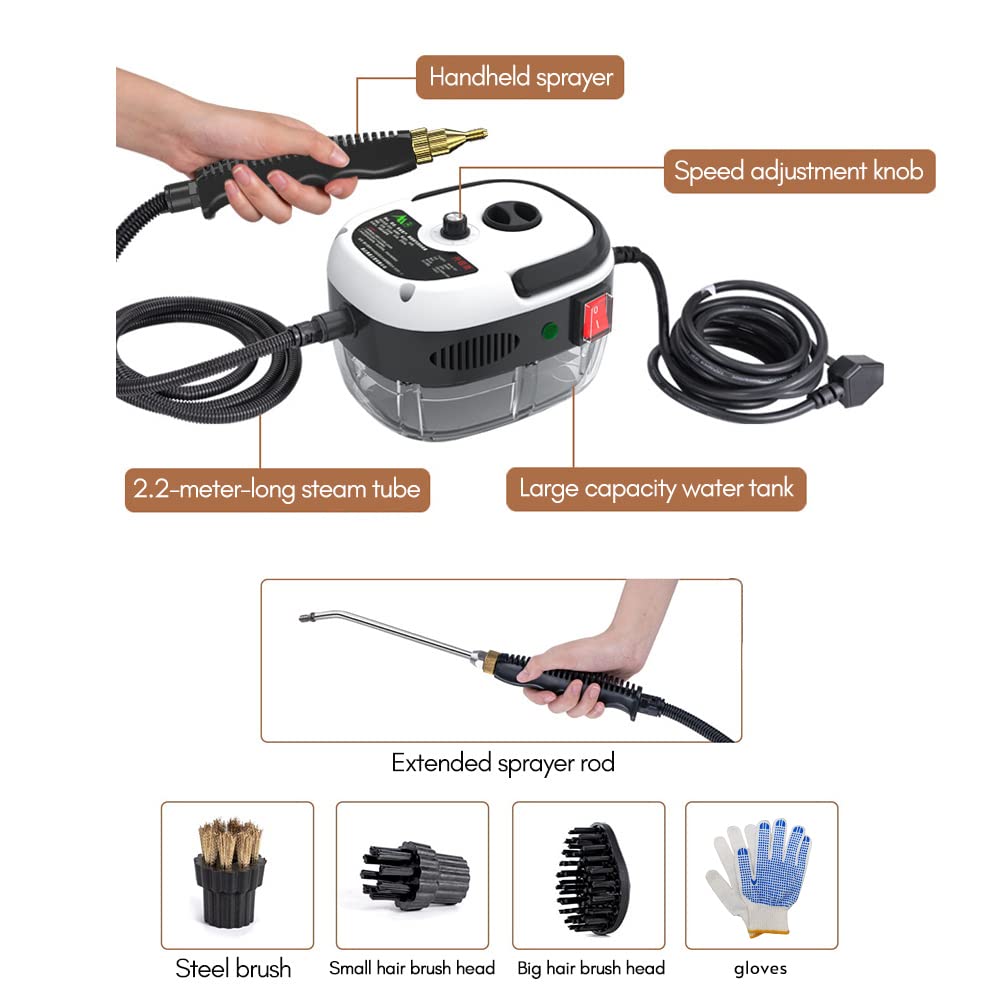 Handheld Steam Cleaner Pressurized with Brush Heads and Gloves