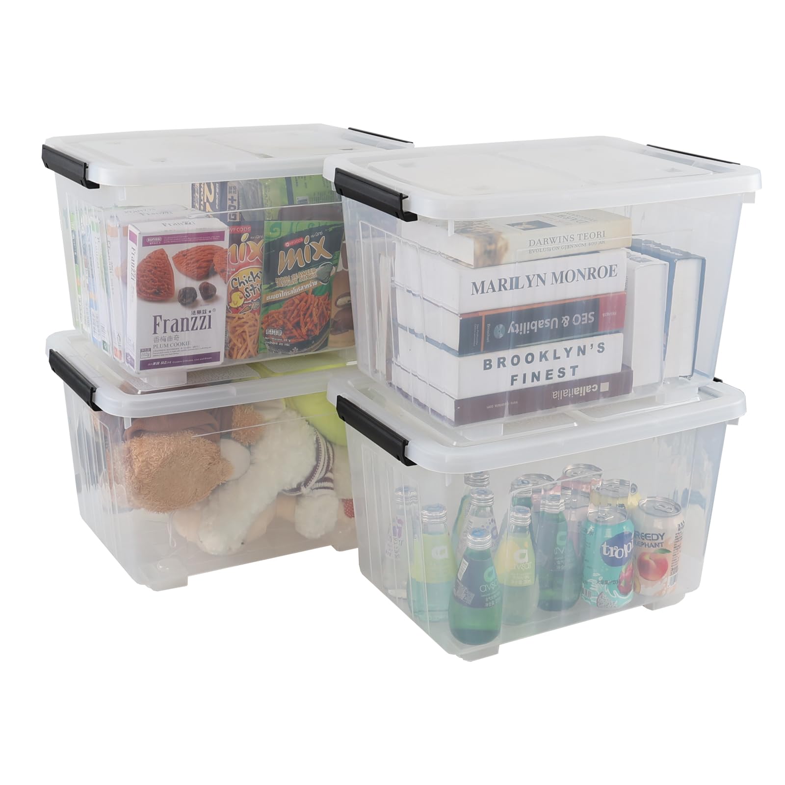 30 Quart Clear Plastic Latch Storage Bins with Wheels (4 Count)