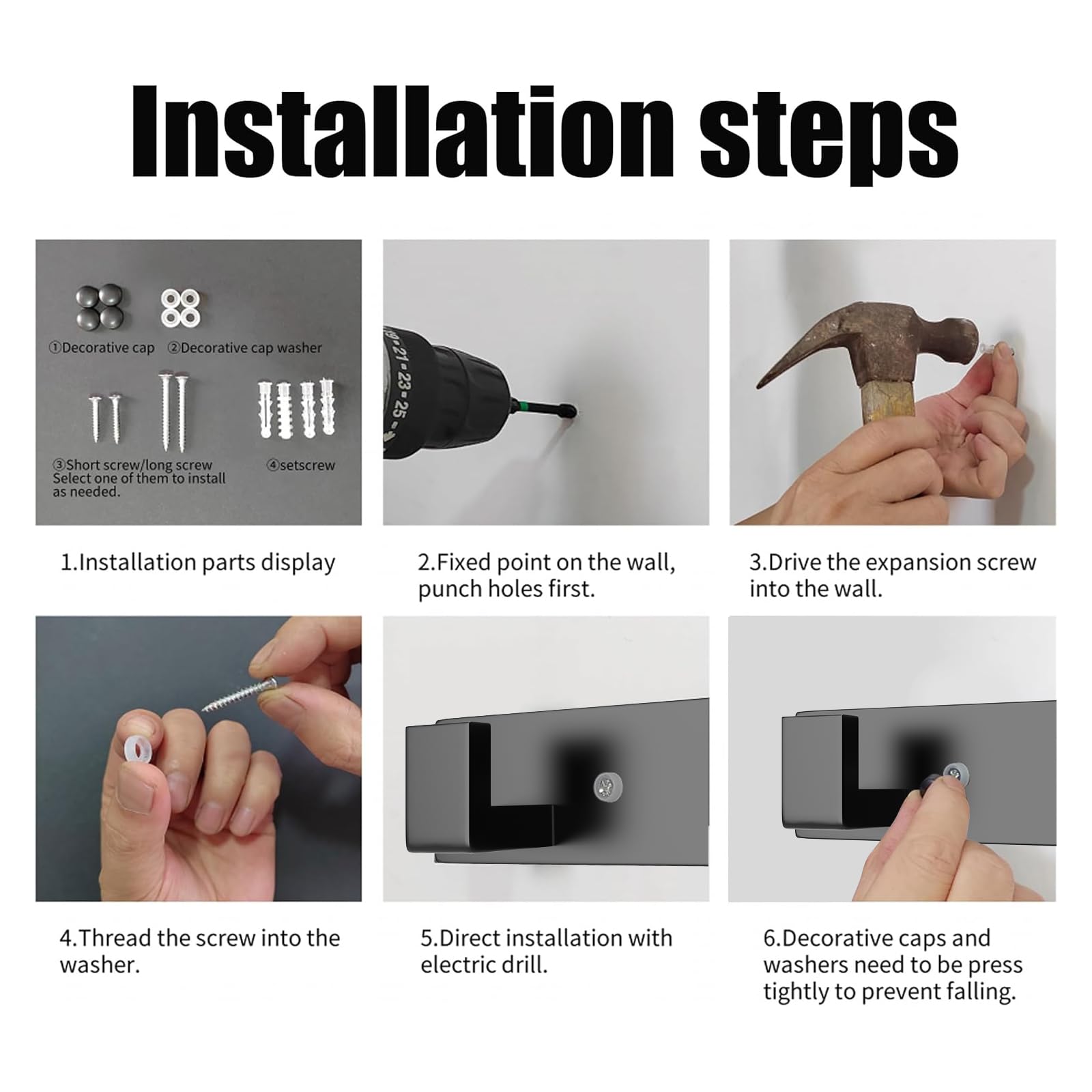 5 Hook Black Stainless Steel Wall