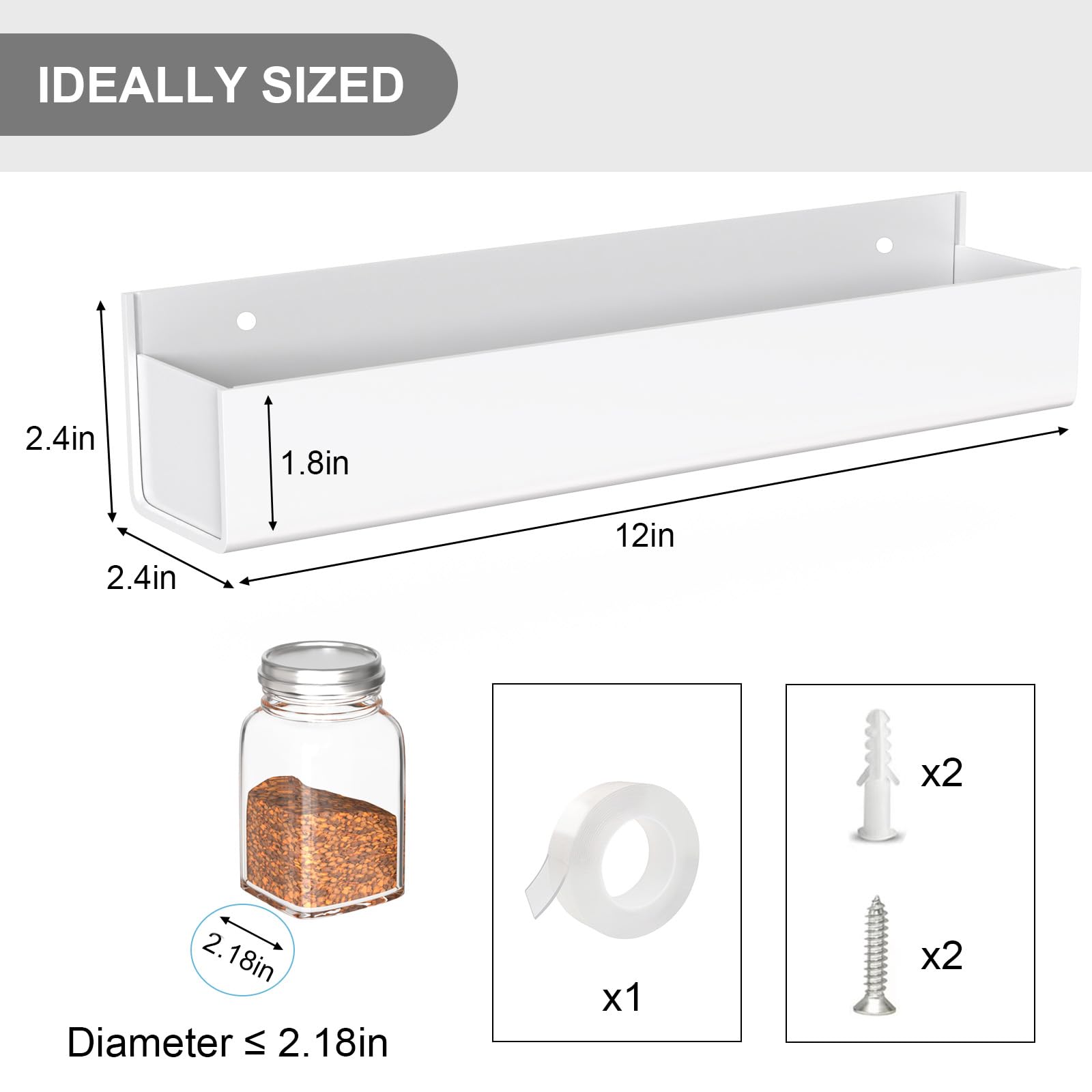 2 Pack White Acrylic Spice Rack Organizers for Cabinet Doors