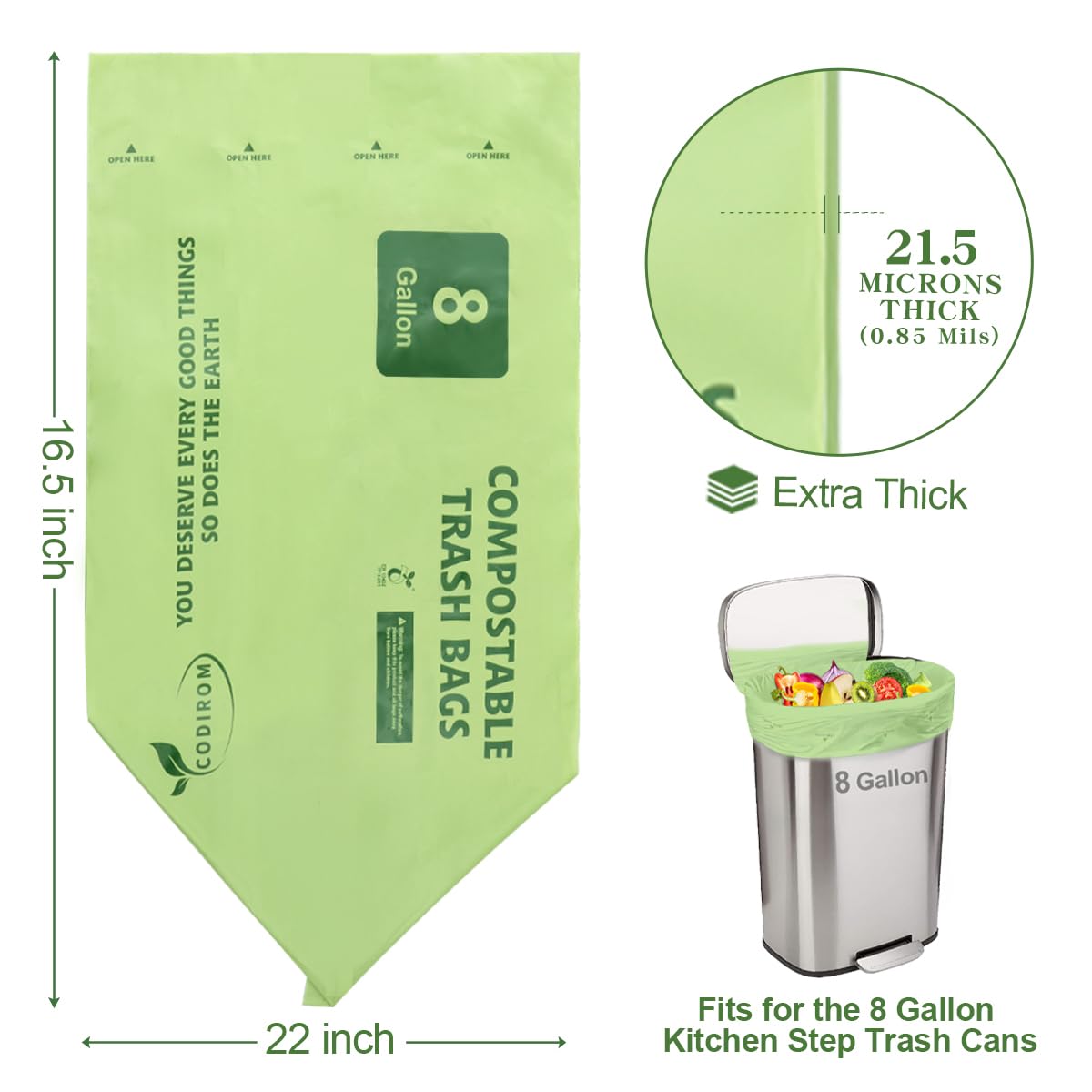100% Compostable Trash Bags (70 Count)