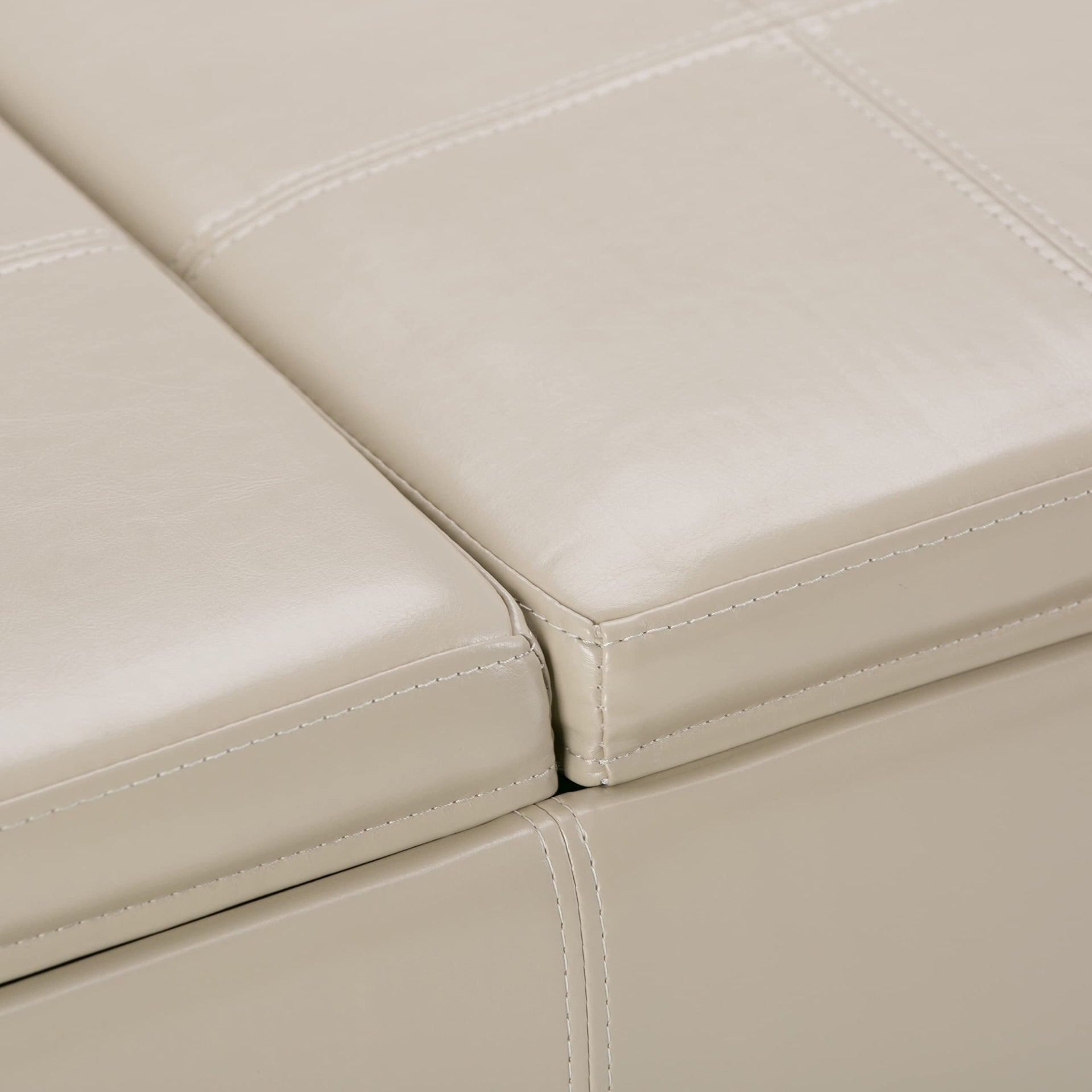 Avalon 42" Wide Vegan Leather Storage Ottoman in Satin Cream
