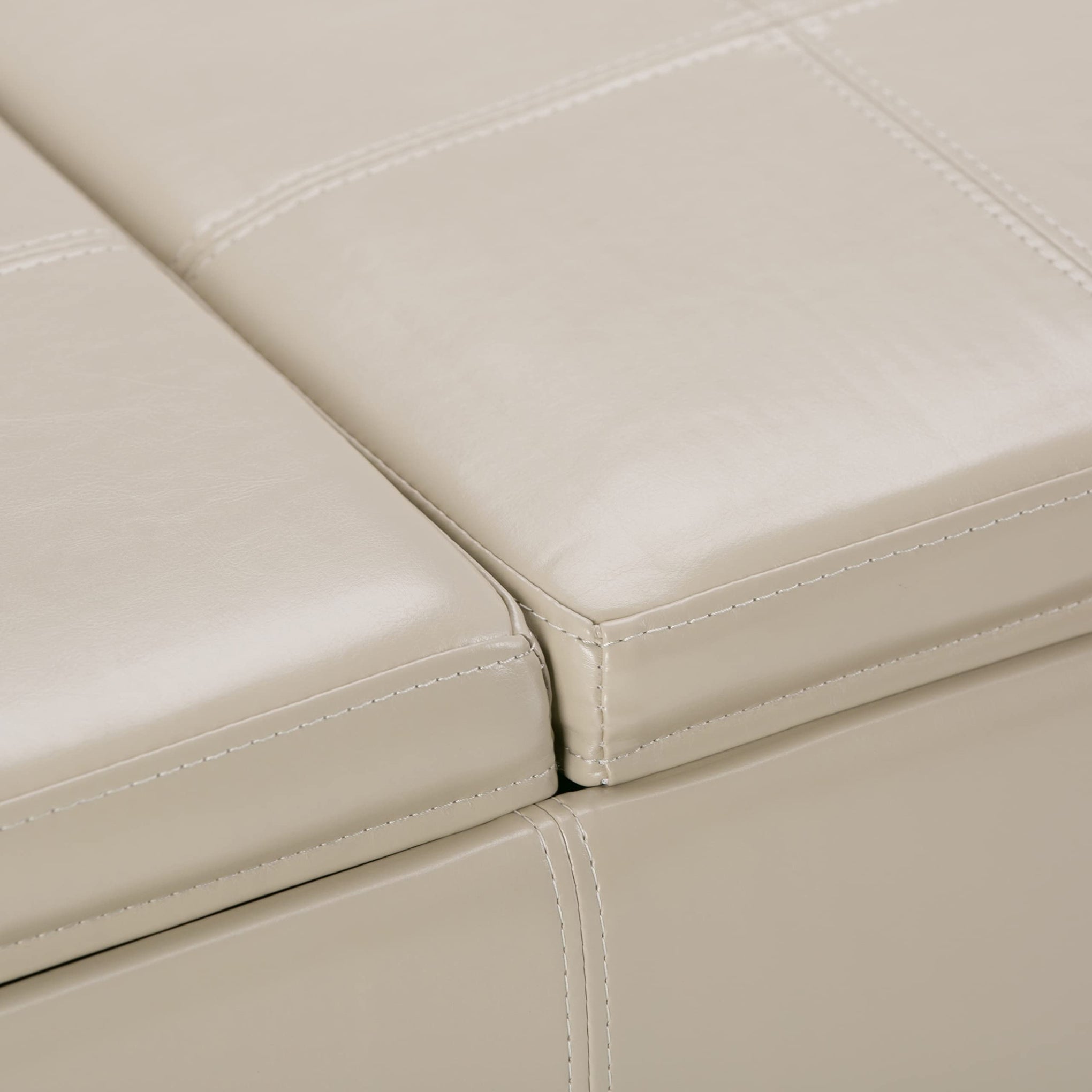 Avalon 42" Wide Vegan Leather Storage Ottoman in Satin Cream