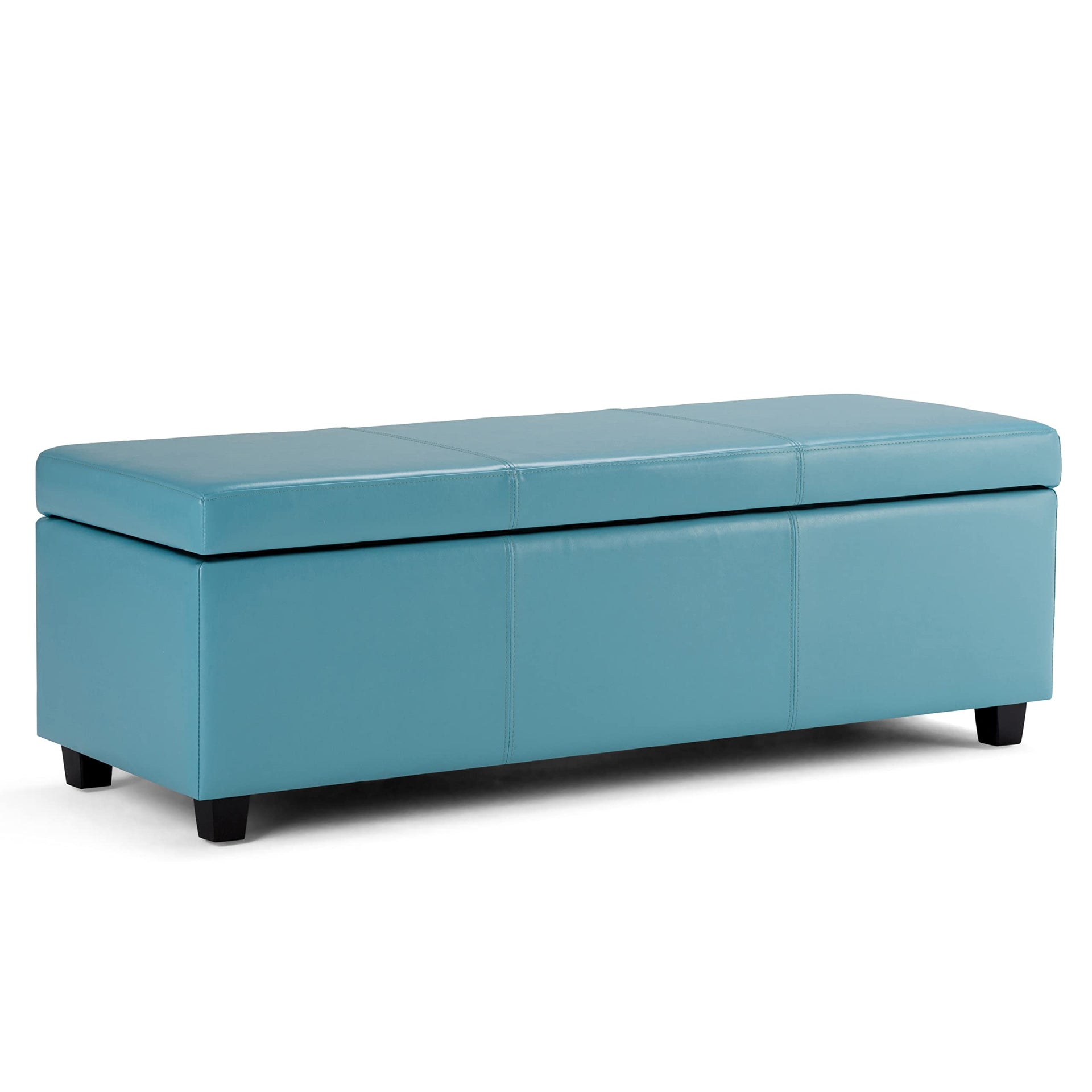 Avalon 48" Wide Vegan Leather Storage Ottoman in Soft Blue