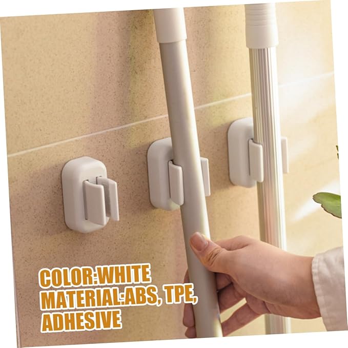 Bathroom Mop Holder Wall Mount Broom Organizer Adhesive Hooks for Home