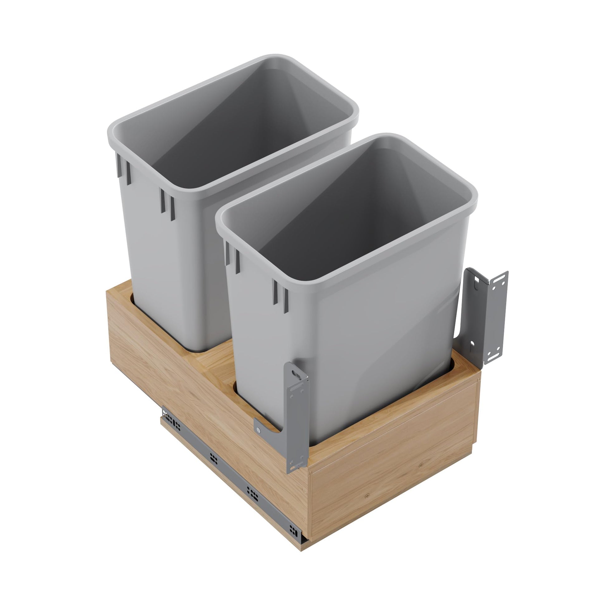 Dowell B18 B21 Wood Base Wastebasket Pullout with Two 35Qt Plastic Bins