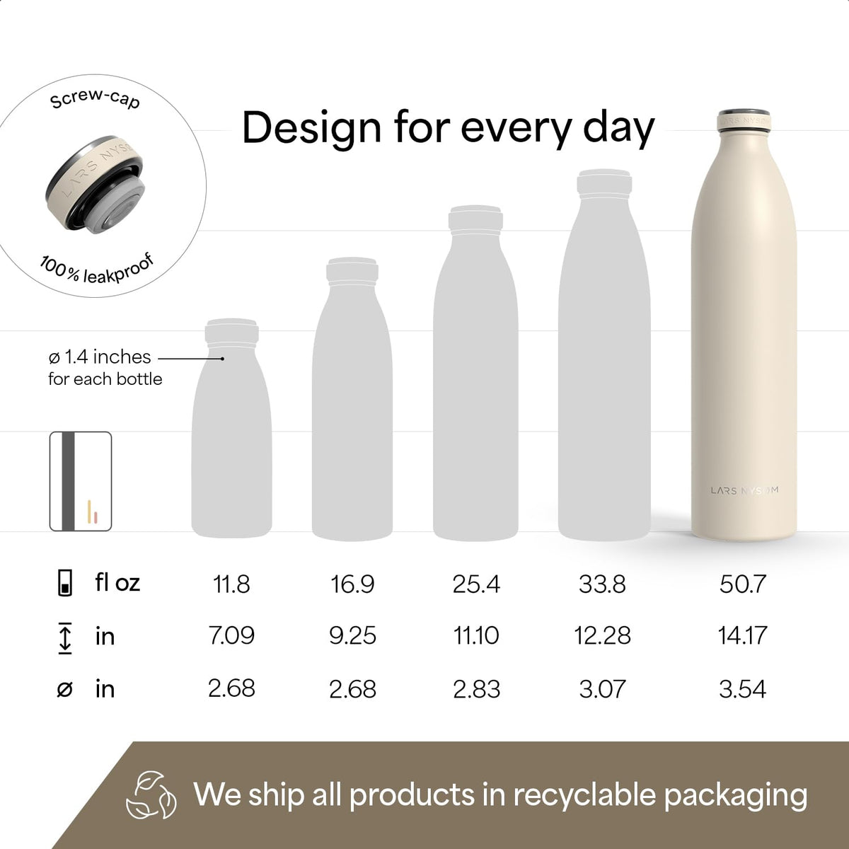 Stainless Steel Insulated XL Water Bottle 12oz 17oz 25oz 34oz 51oz
