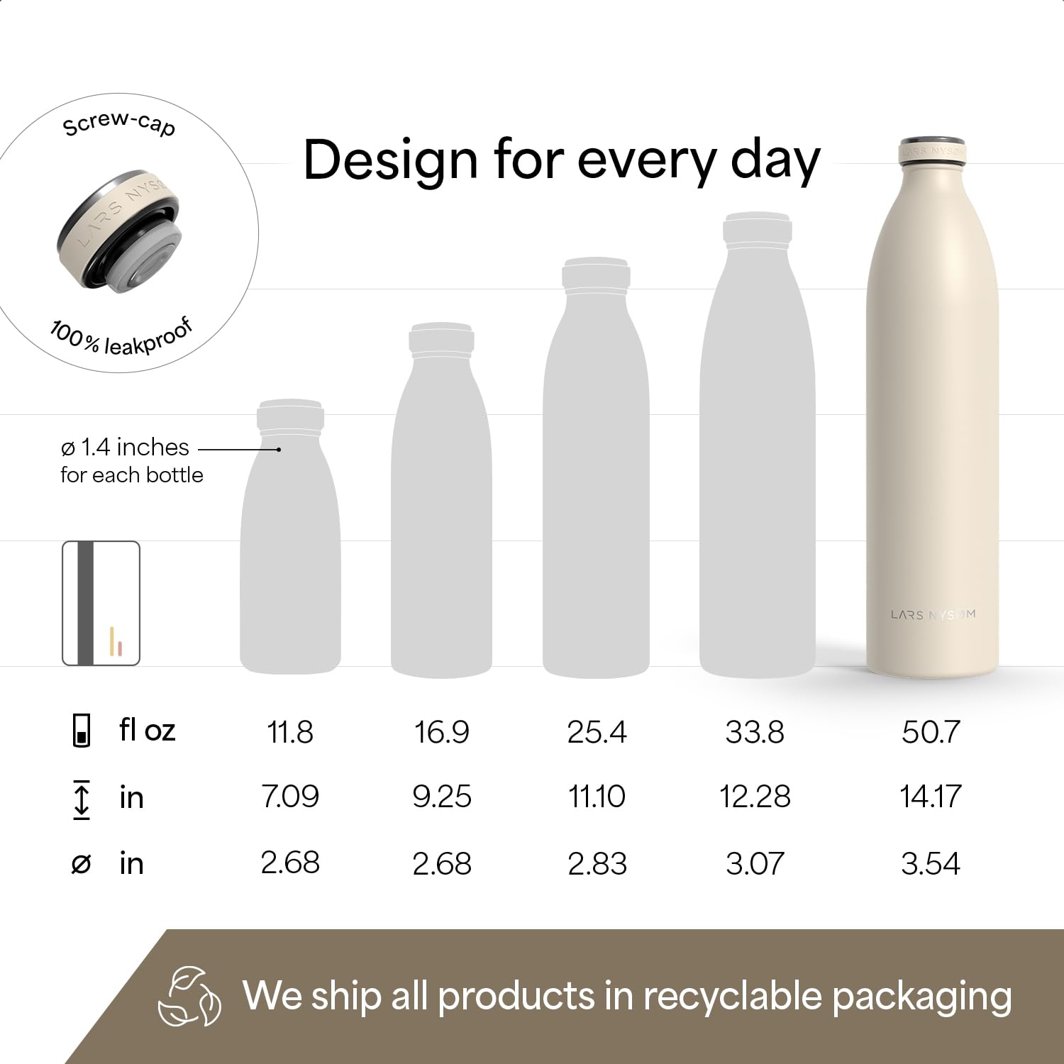 Stainless Steel Insulated XL Water Bottle 12oz 17oz 25oz 34oz 51oz