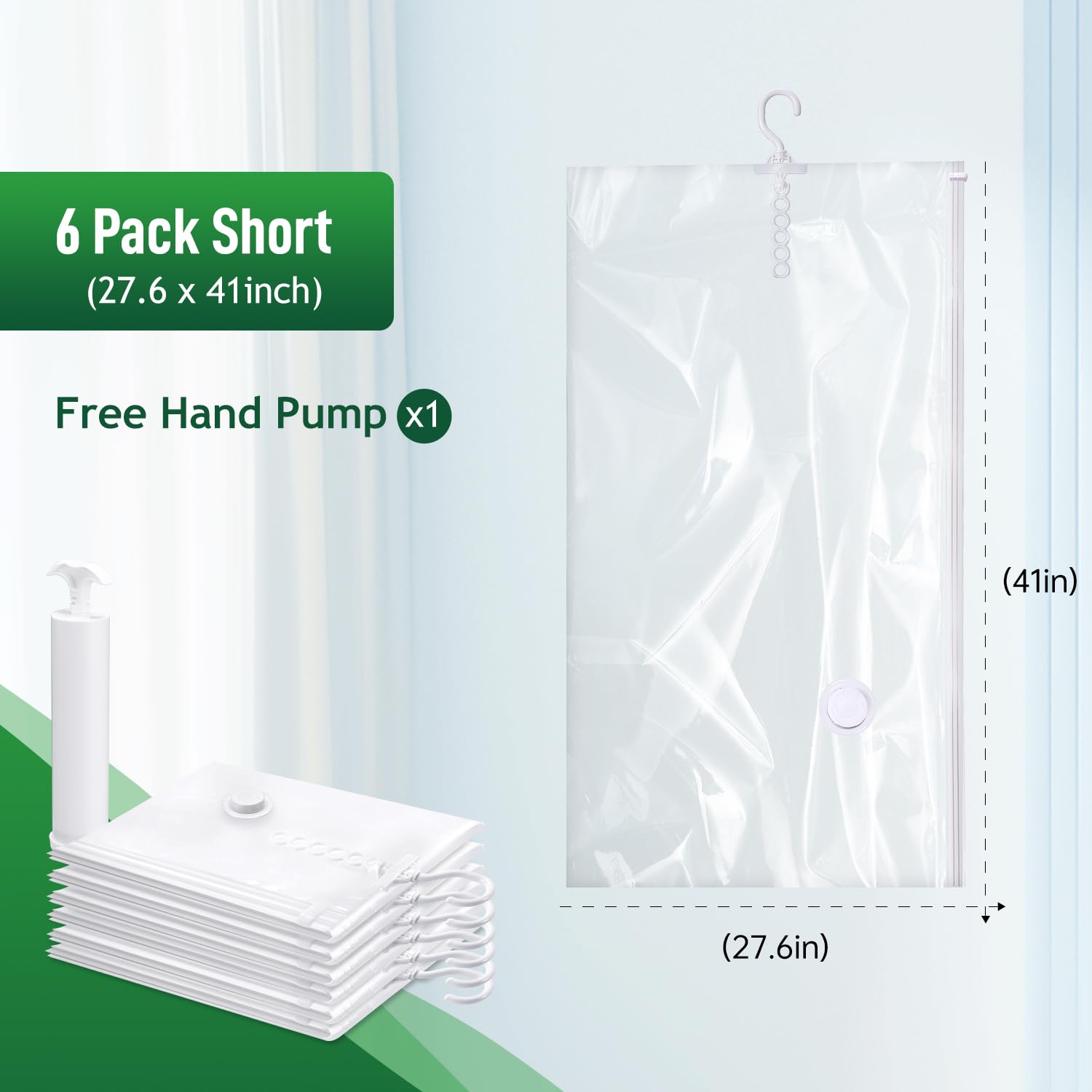 Hanging Vacuum Storage Bags For Clothes With Hand Pump (6 Count)