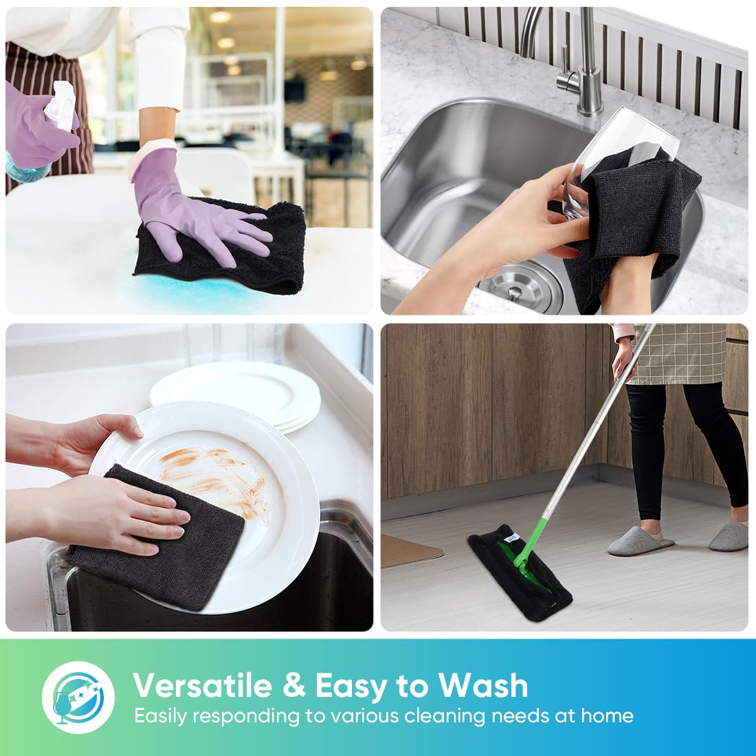Black Microfiber Cleaning Cloth (12 Count)