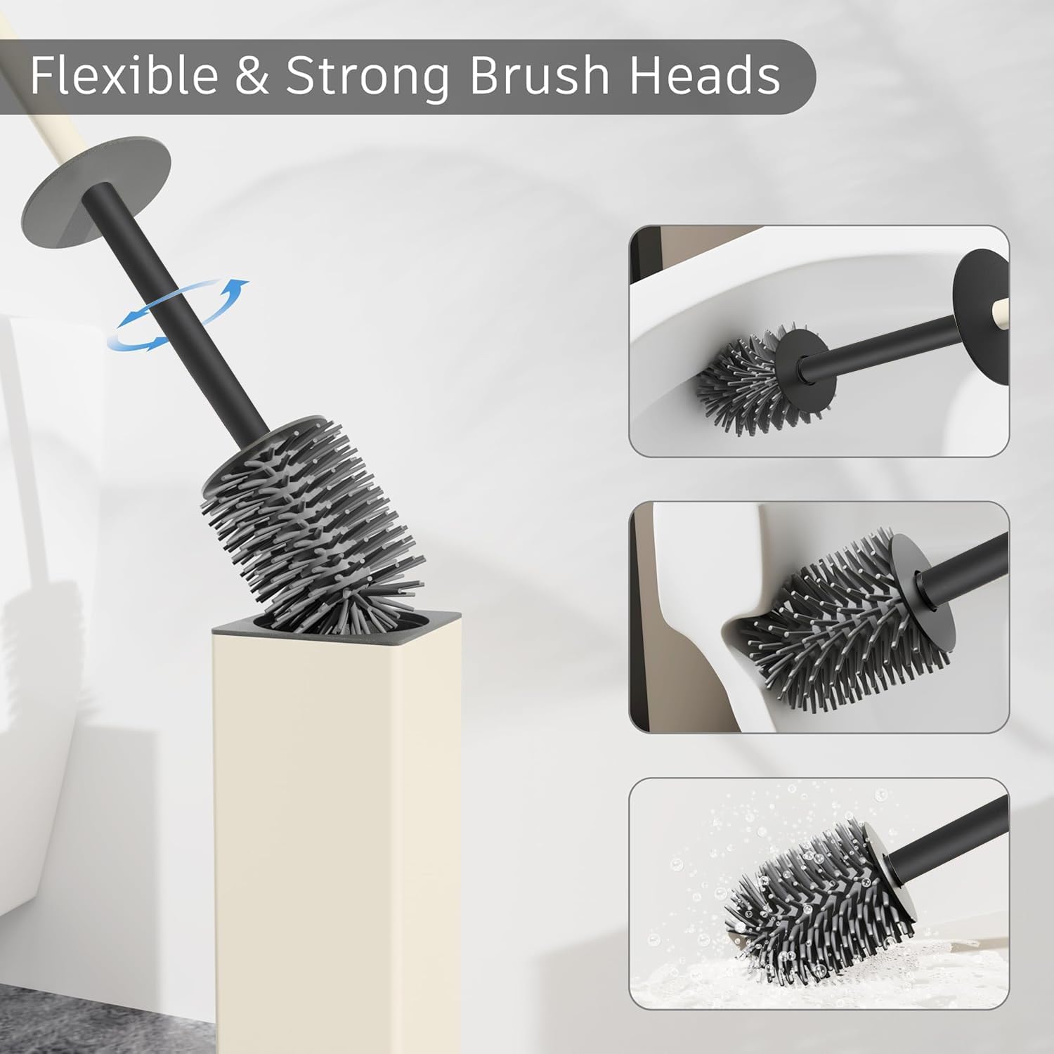 Toilet Brush and Holder Set White Freestanding for Bathroom