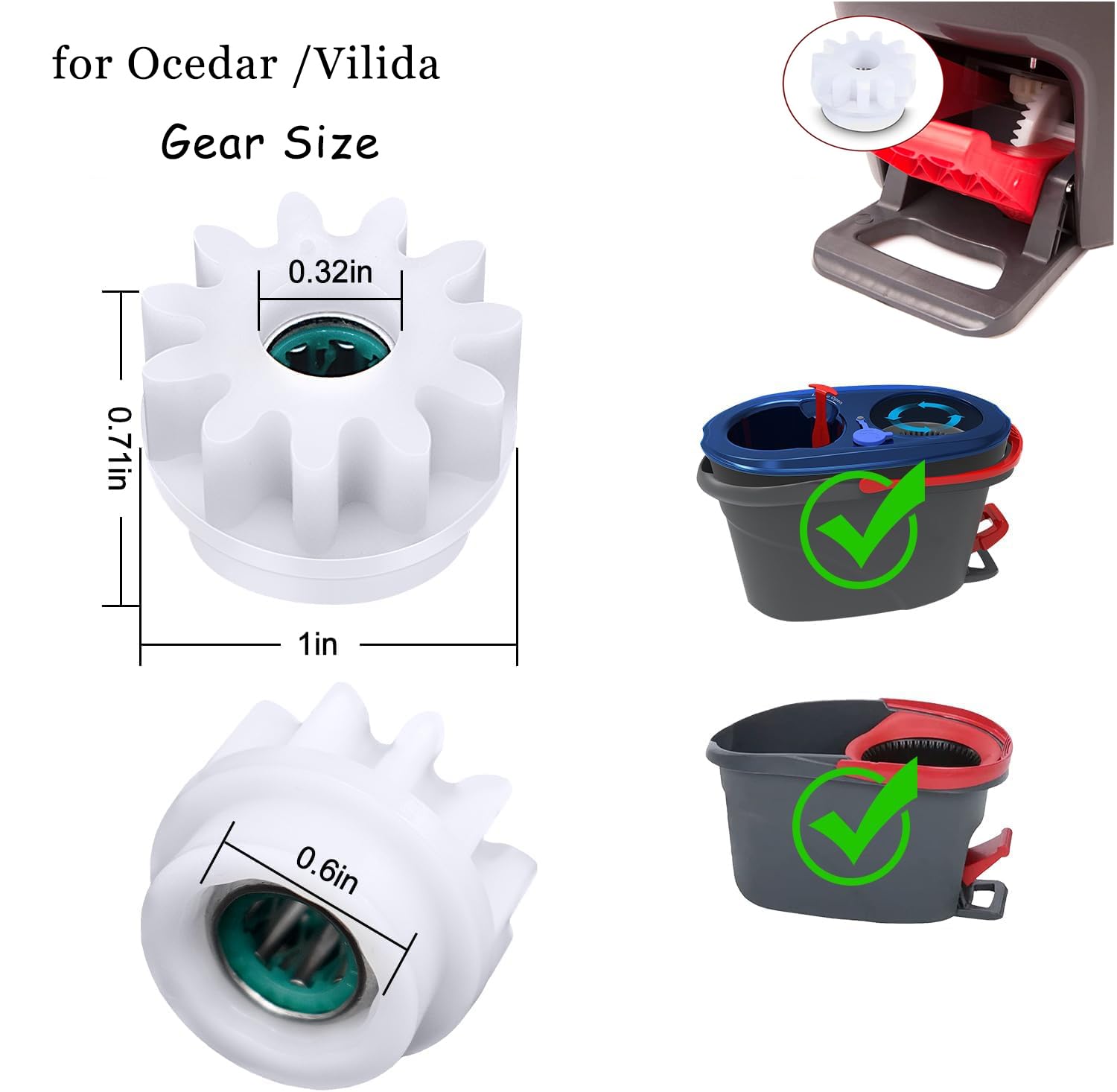 YWSH 6 Pack Spin Mop Bucket Gear Compatible with Ocedar Vilida Easy Mop Pedal Broom Bearing Gears Repair One Way Clutch Bearing Bucket Gear Sprockets Mop Gear for Spin Mop Bucket (6 Count)