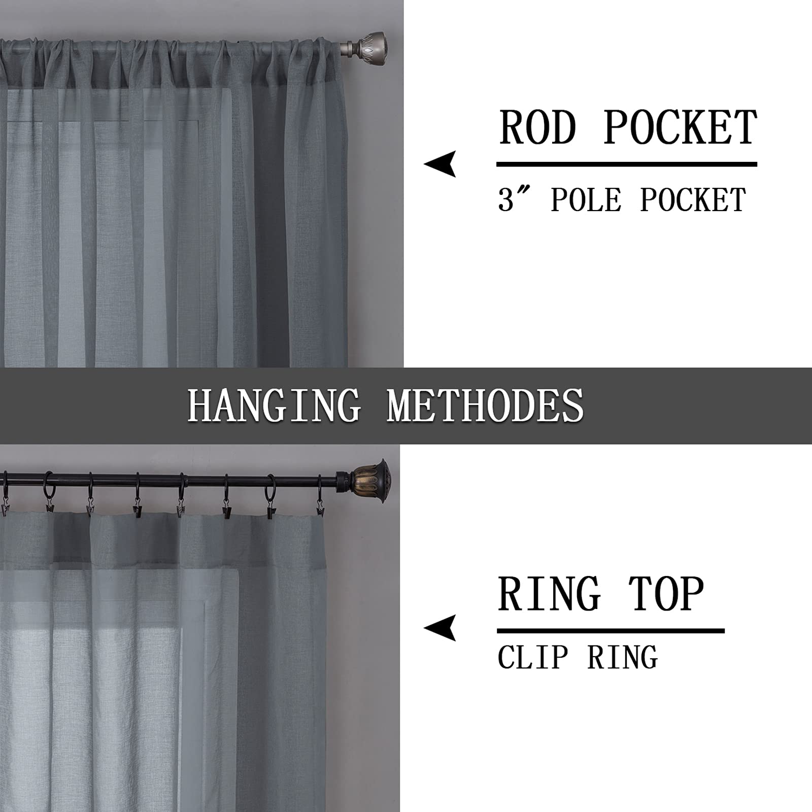 Sheer Curtains Linen Textured Bedroom Curtain Sheers Light Filtering Rod Pocket Voile Curtains for Living Room (2 Count)