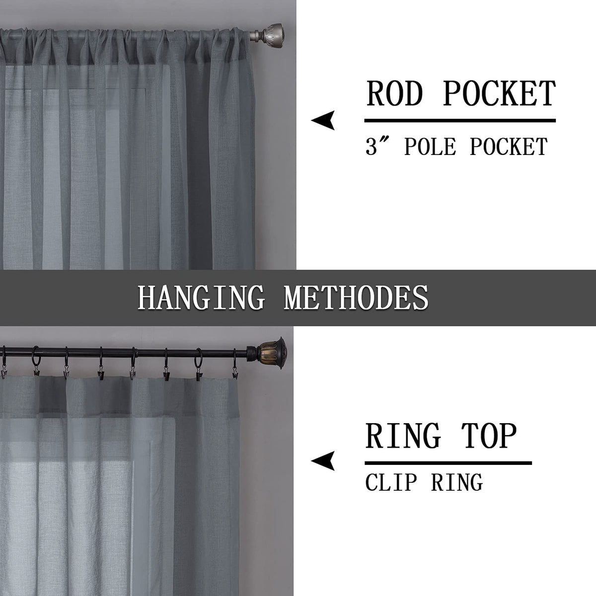 Sheer Curtain Linen Textured Living Room Curtains Sheer Light Filtering Rod Pocket Voile Curtain for Bedroom (2 Count)