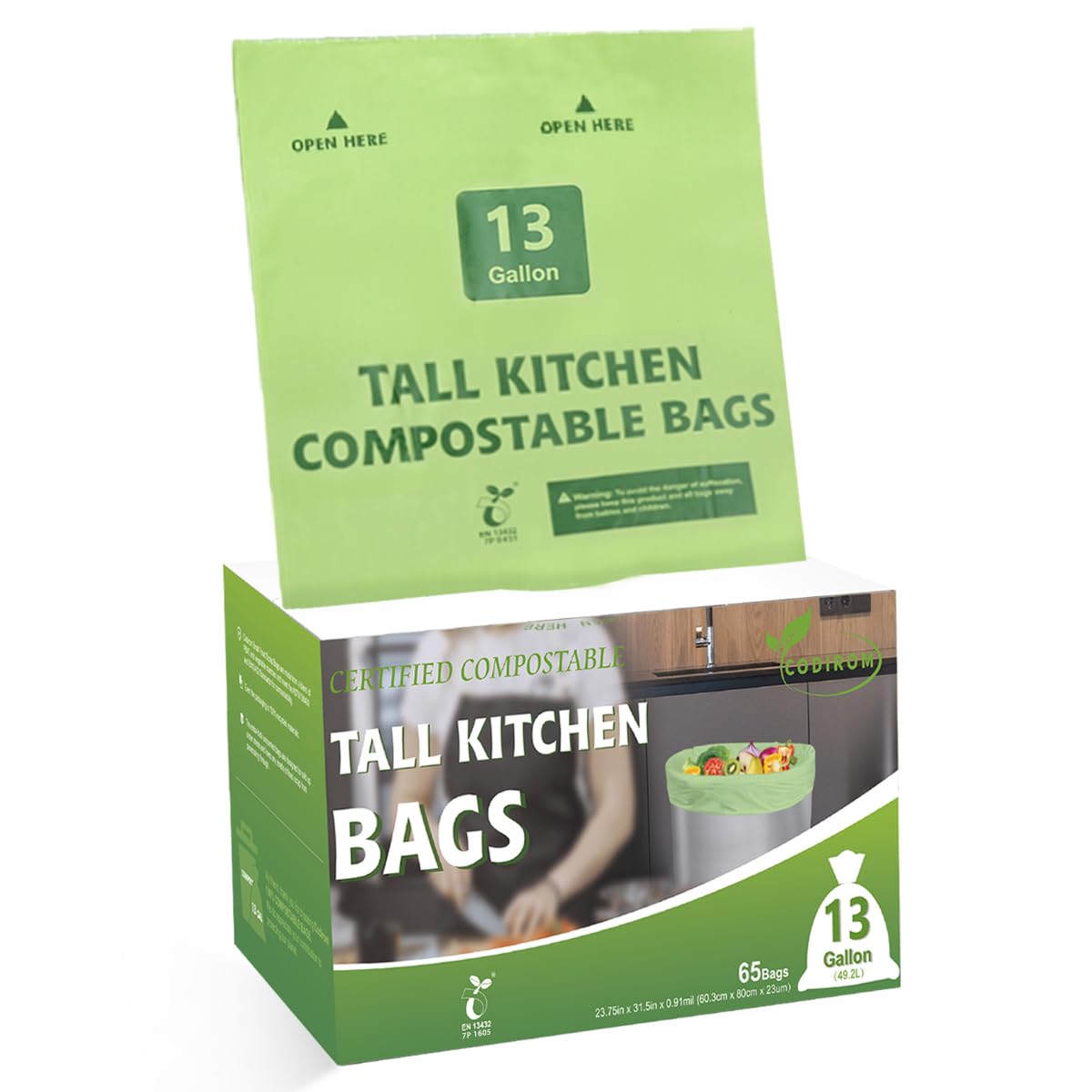 100% Compostable Trash Bags (65 Count)