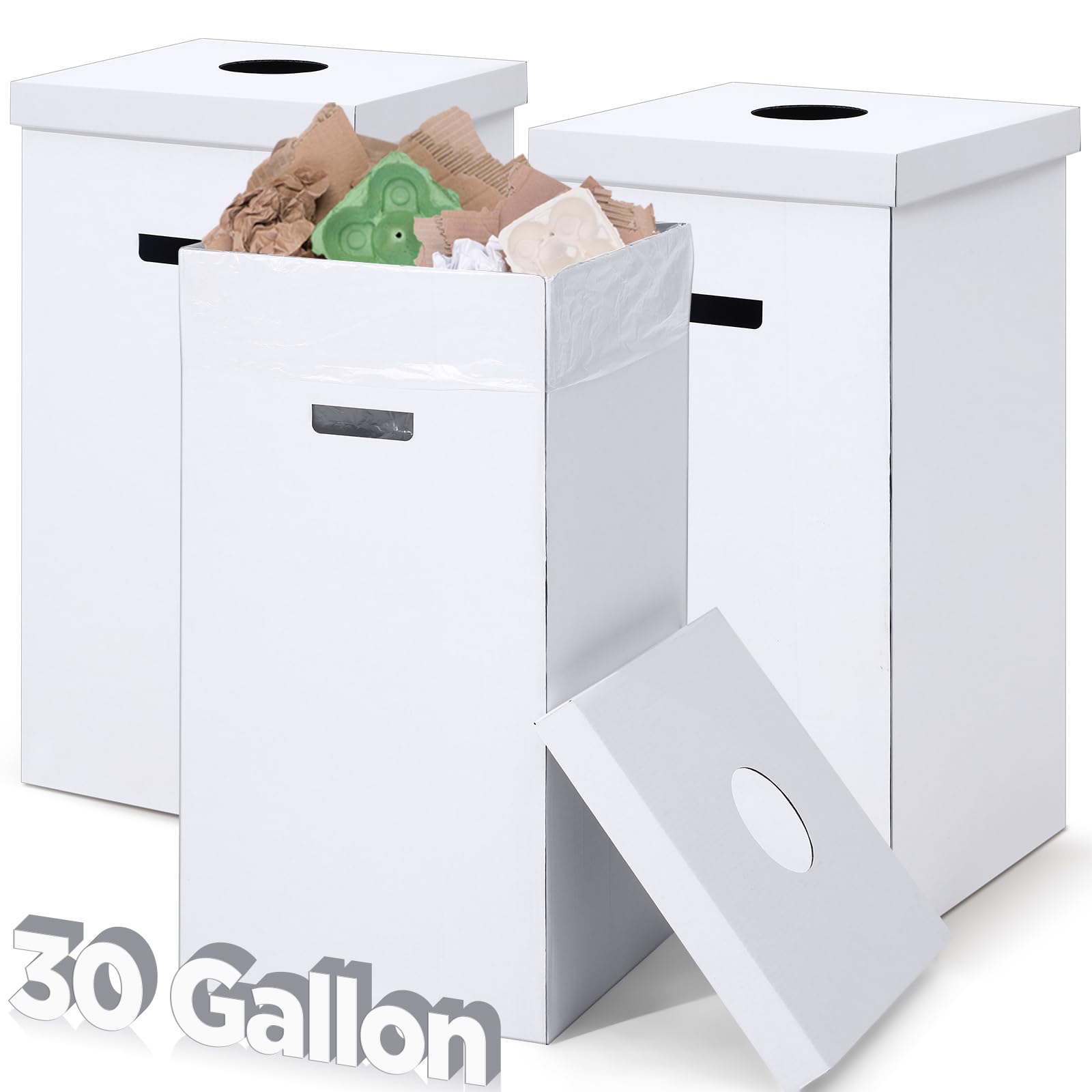 3 Pcs Cardboard Trash Cans with Lid Disposable and Reusable Corrugated Cardboard Trash Cans Recycling Bins Bulk with 6 Garbage Bags White Rubbish Boxes for Parties Events (3 Count)