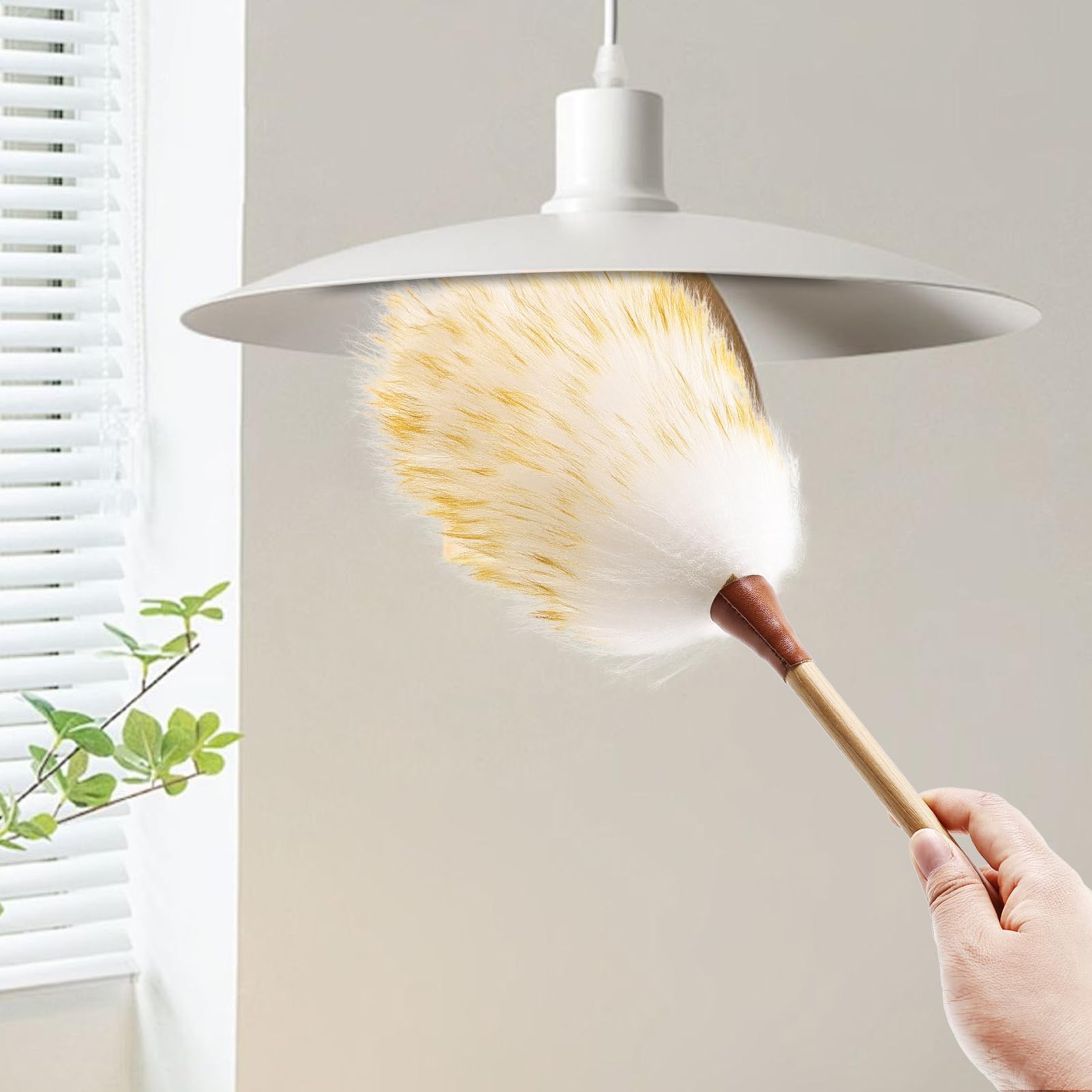 Natural Lambswool Duster 16 Inch Handheld with Wooden Handle Duster Dusting Tool for Blinds Electronics Furniture Delicate Surfaces