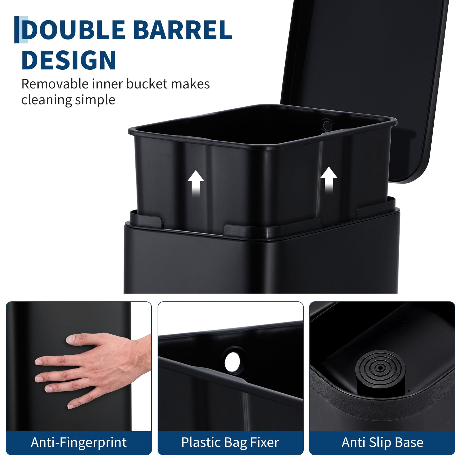 13 Gallon Slim Stainless Steel Step Trash Can for Kitchen