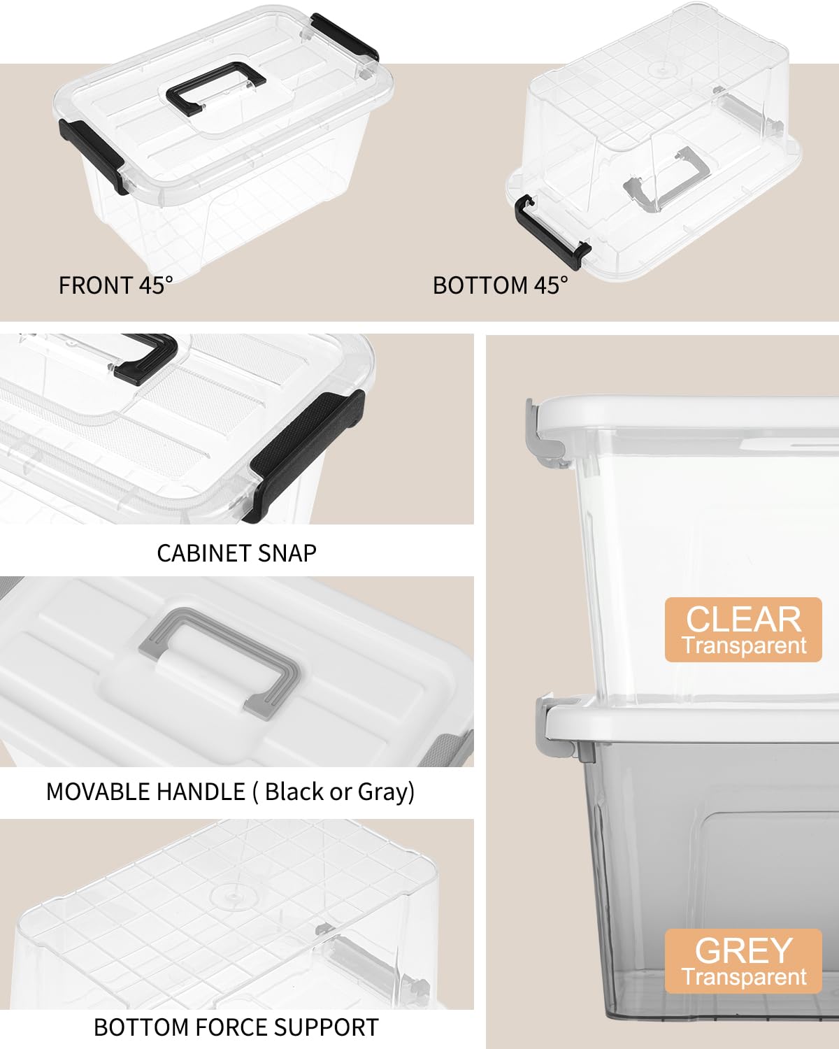 7Qt Clear Plastic Storage Bins with Lids (6 Count)