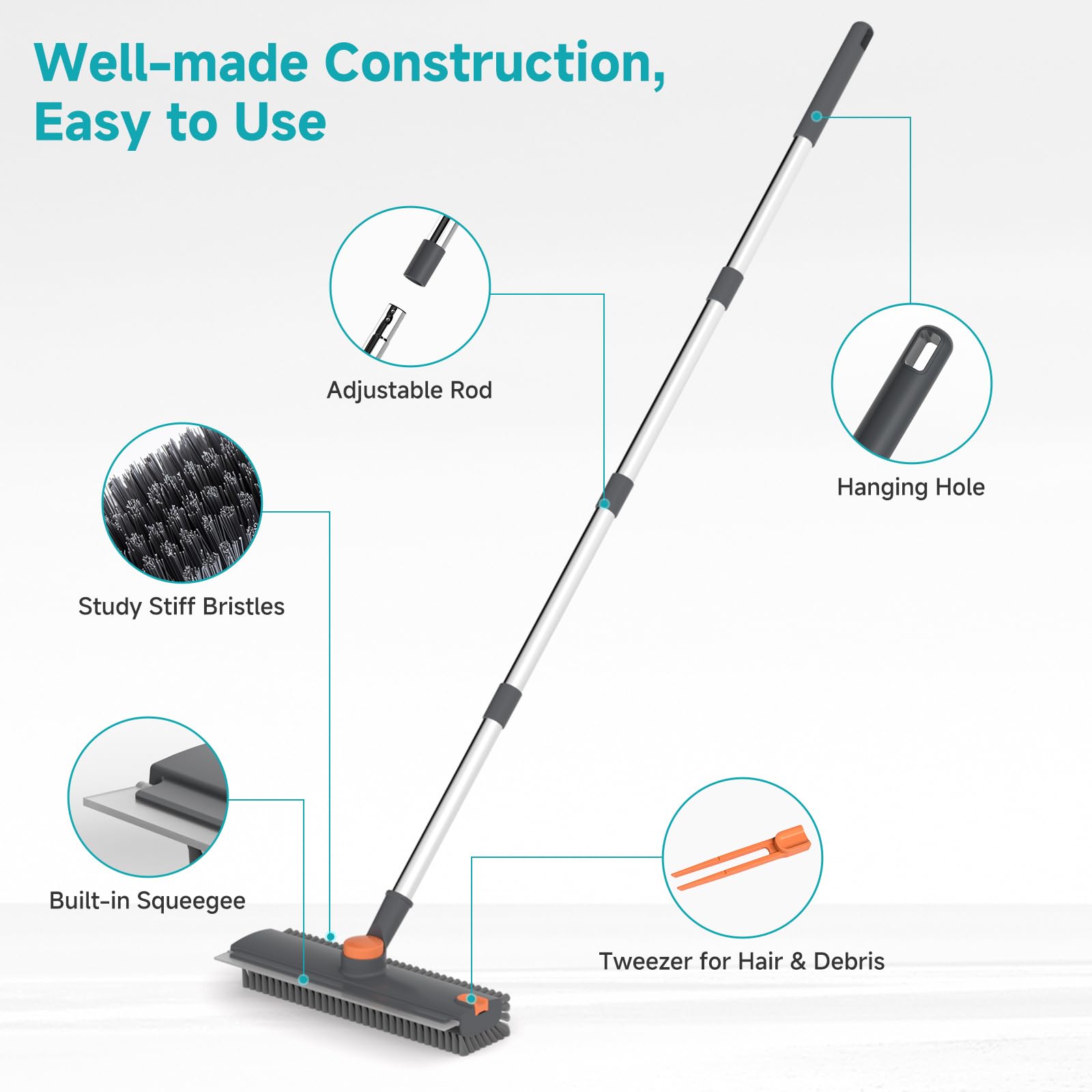 Floor Scrub Brush with Long Handle Length Adjustable
