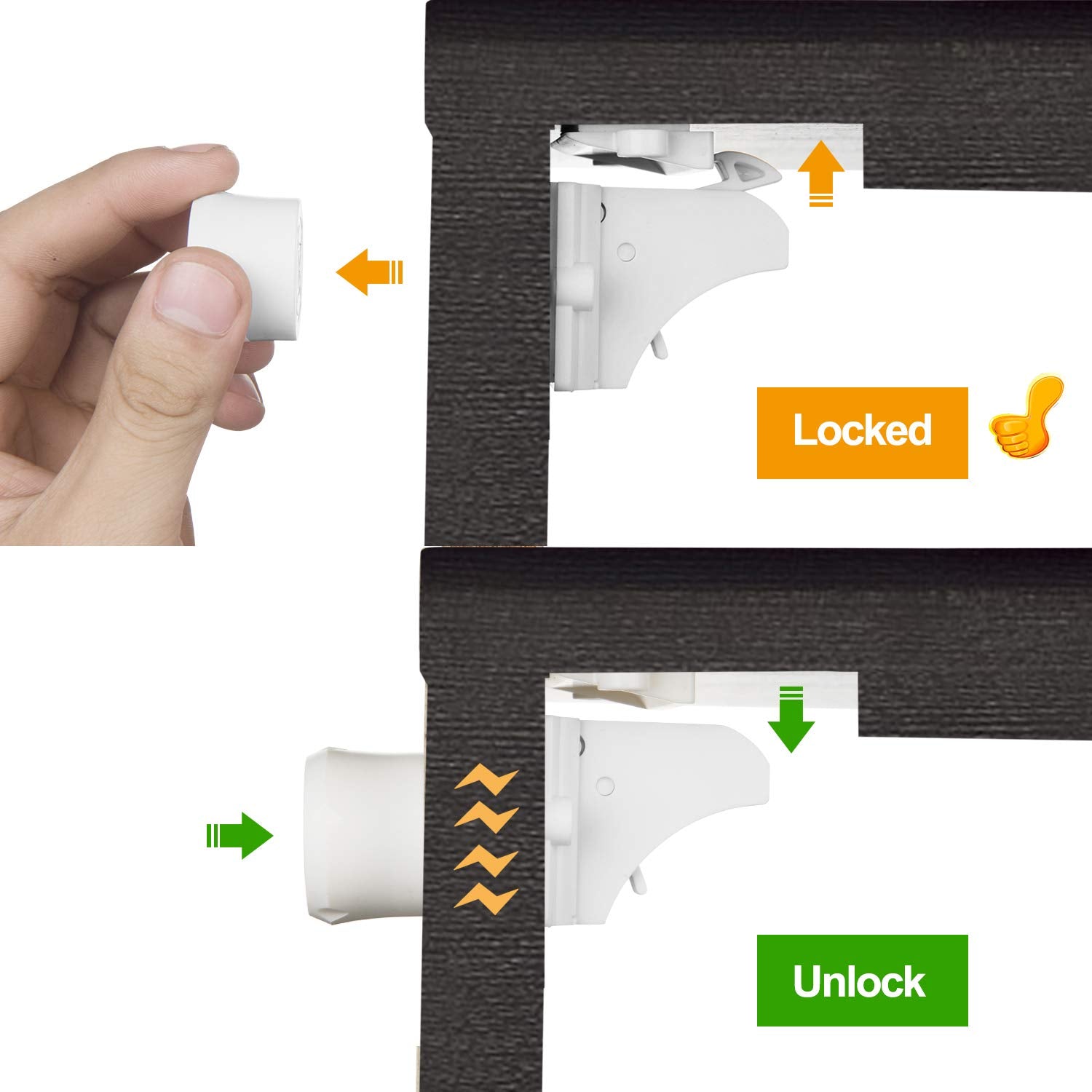 Adhesive Magnetic Locks for Cabinets & Drawers (24 Count)