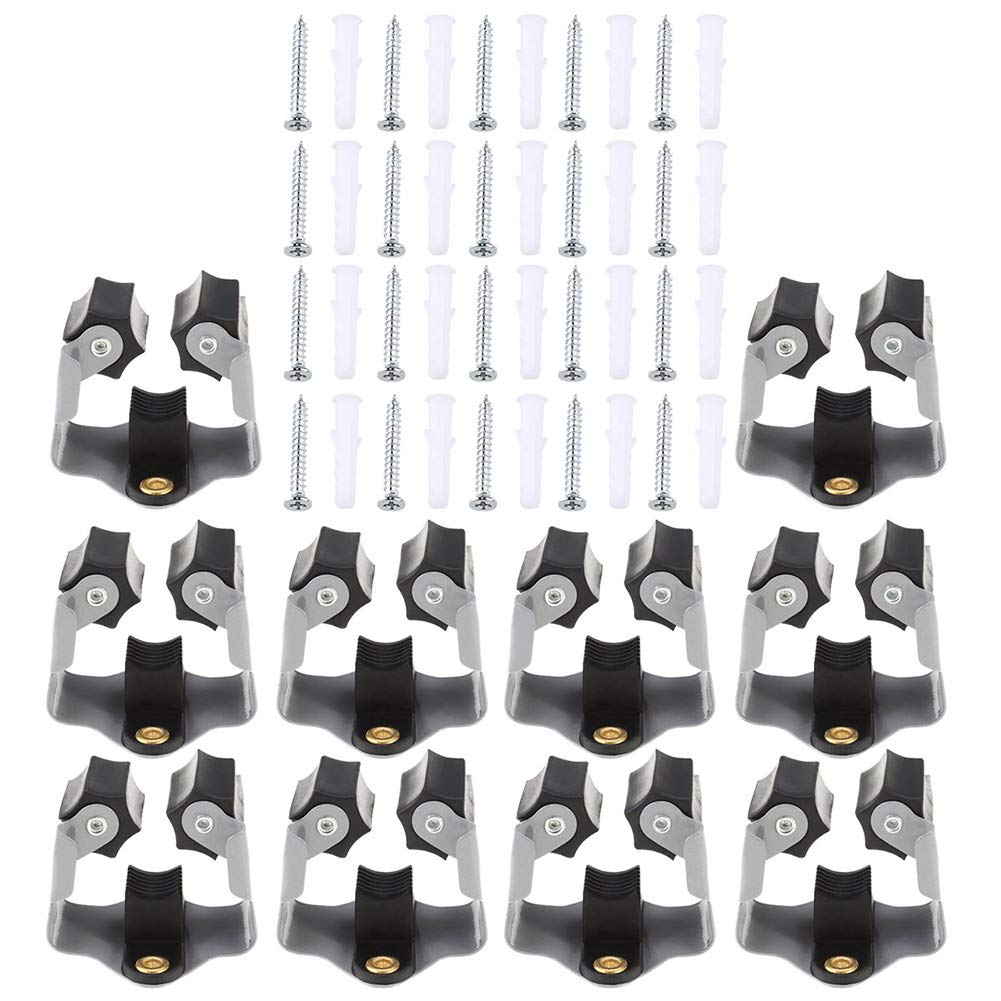 Broom Holder Wall Mount 10 Pack Heavy Duty Metal Mop Broomstick Shovel Handle Hanging Clips Clamp Organizer Hanger Rack Gripper Black (10 Count)