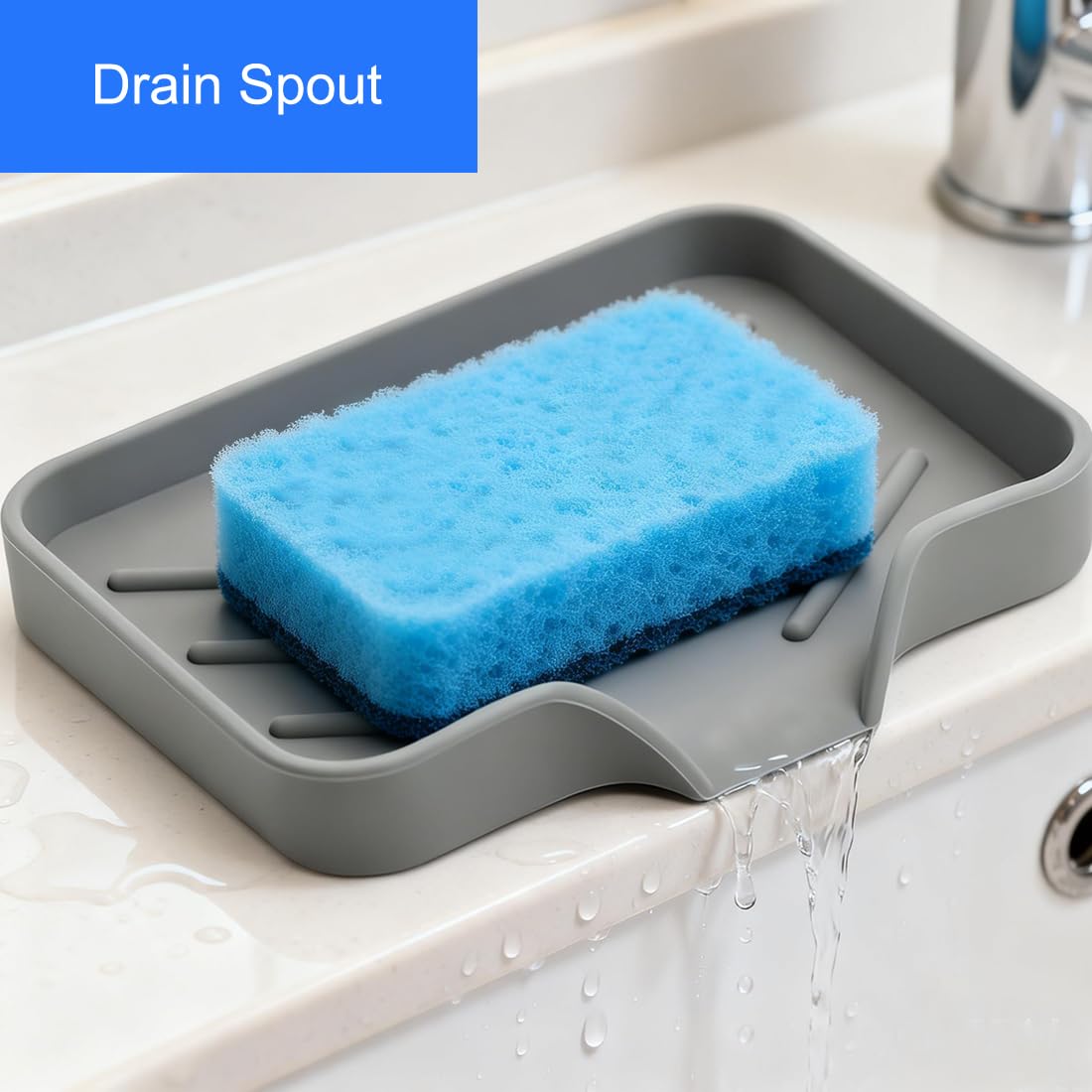 Sponge Holder with Drain Spout for Kitchen Sink